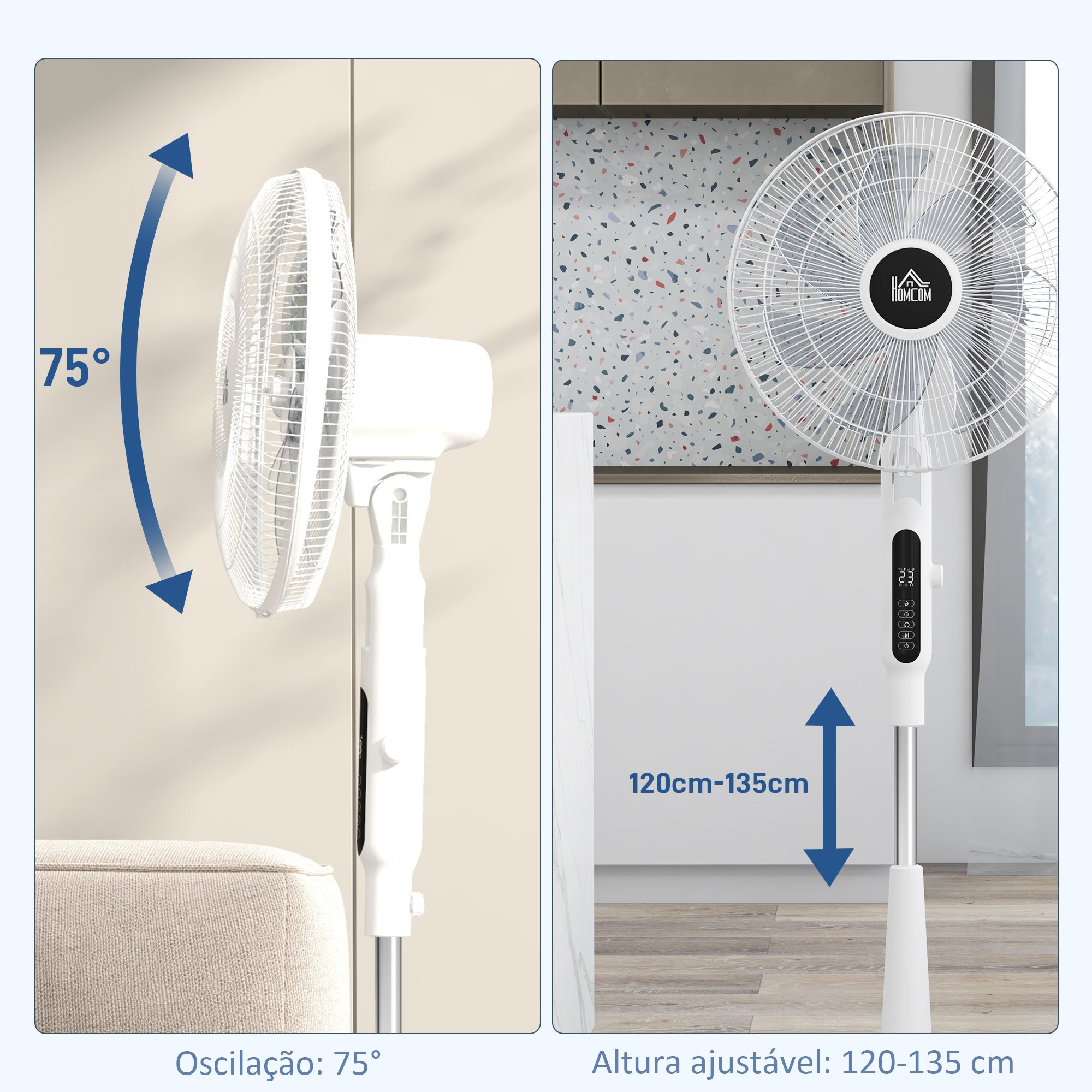 Ventoinha de Pé Ajustável em Altura 45x42x120-135 cm - Branco
