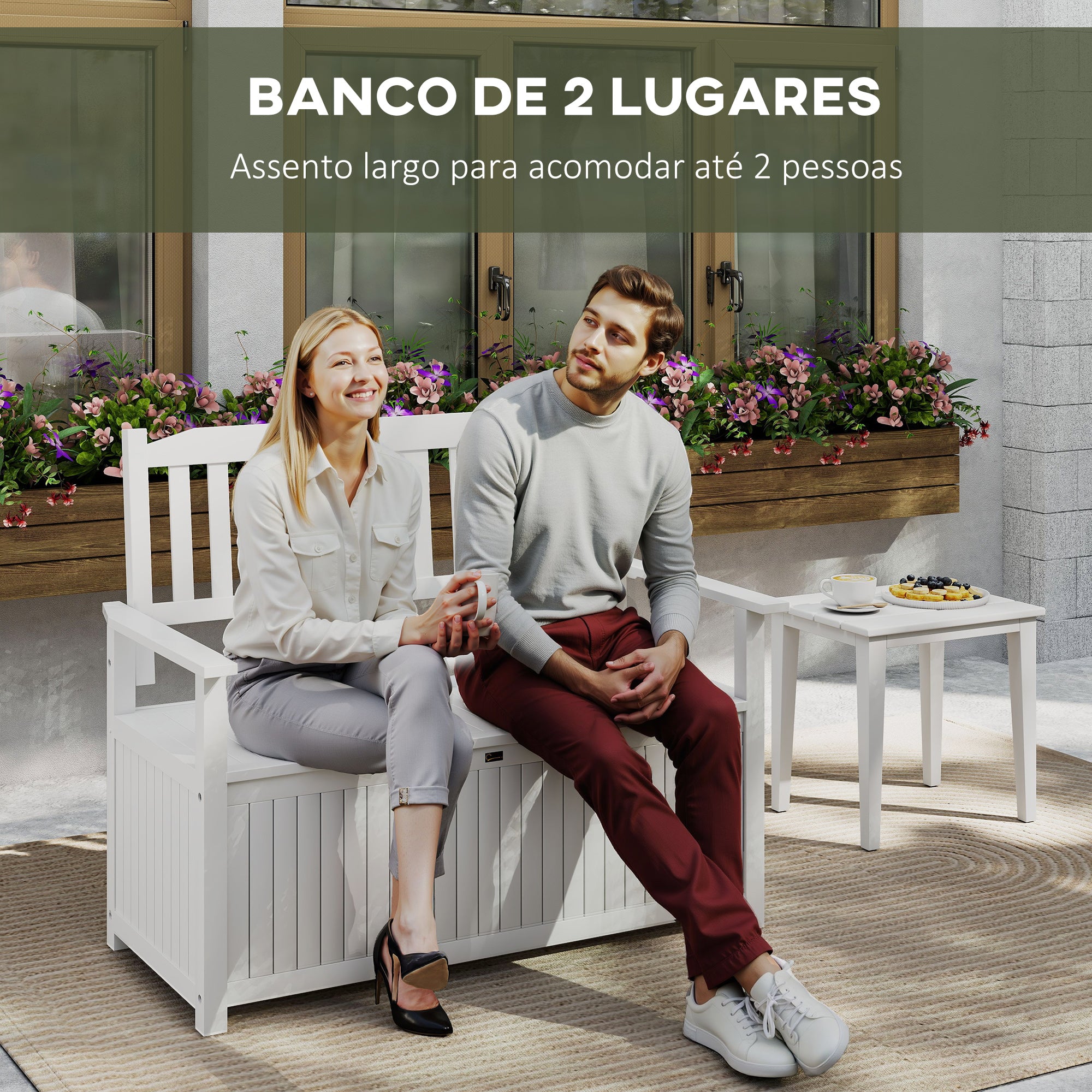 Banco de Jardim 2 Lugares Branco 125x68,5x97cm