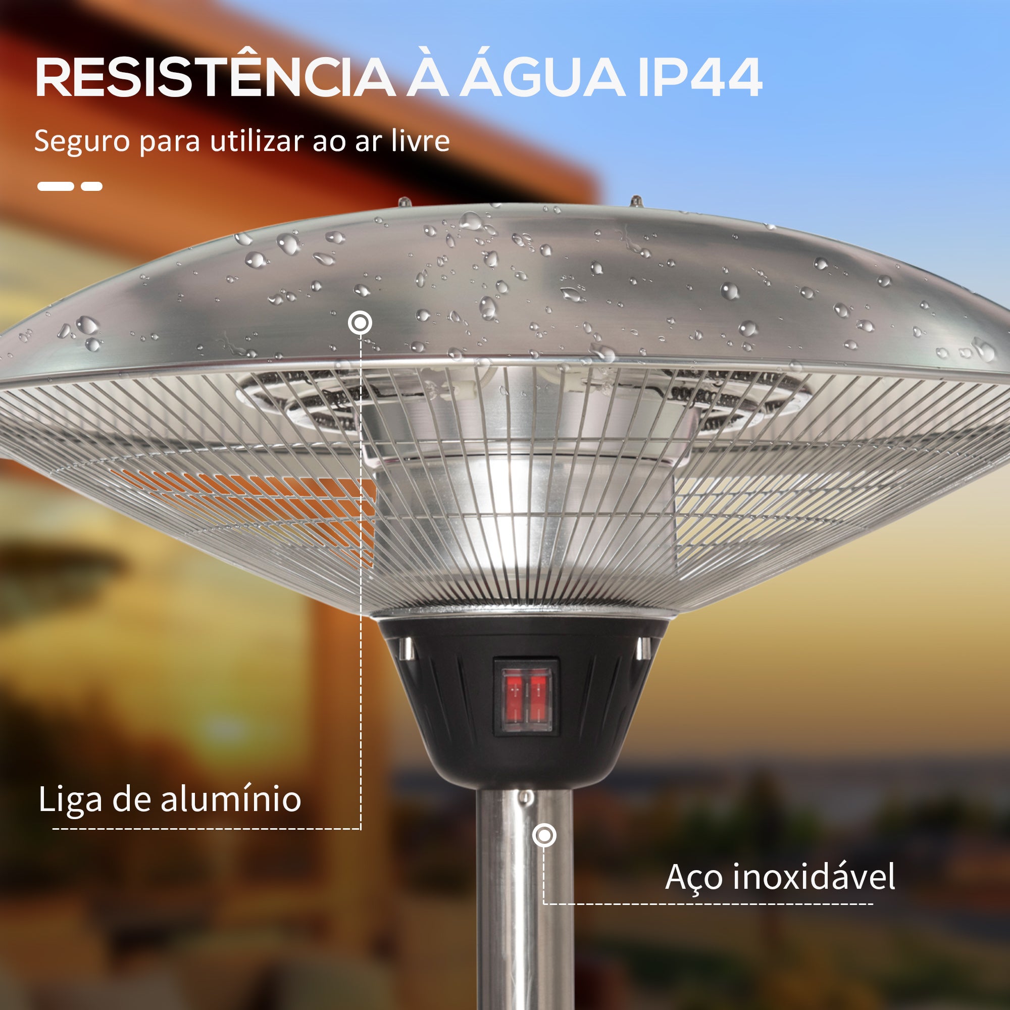 Aquecedor de Jardim Elétrico 3000W Prata Ø58,5x200cm
