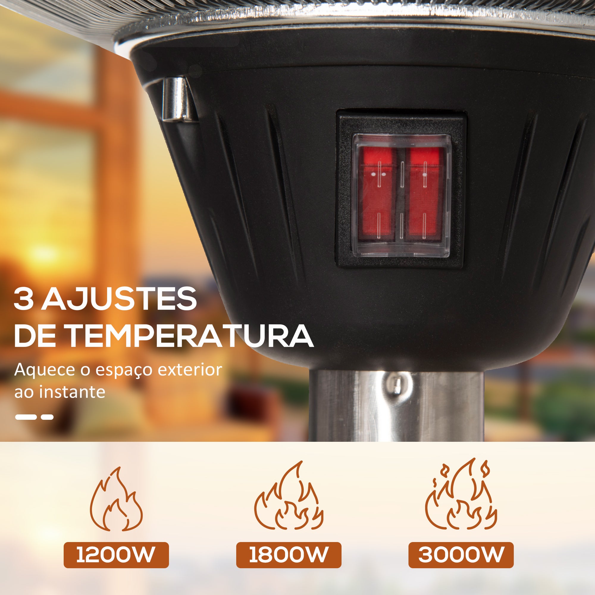 Aquecedor de Jardim Elétrico 3000W Prata Ø58,5x200cm