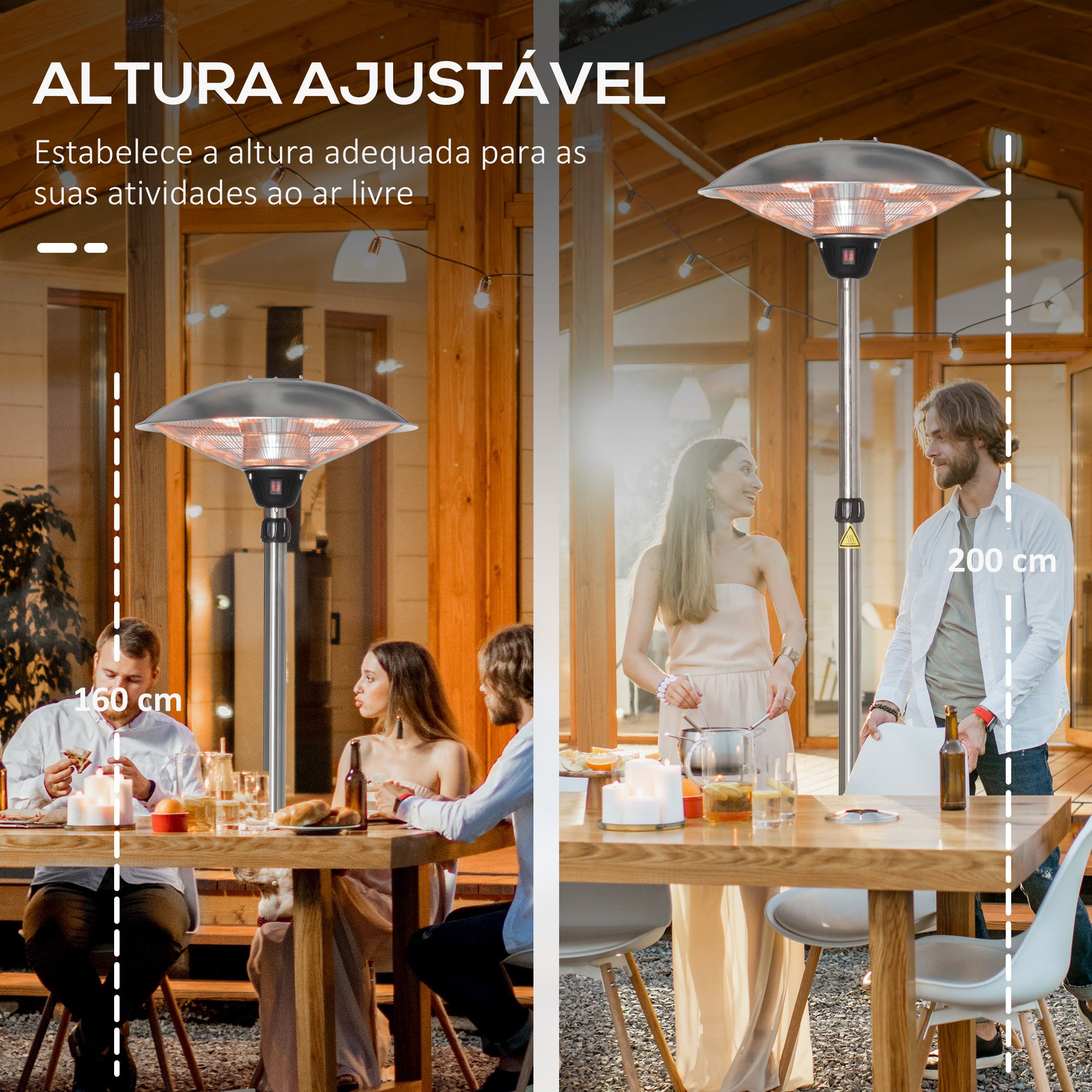 Aquecedor de Jardim Elétrico 3000W Prata Ø58,5x200cm