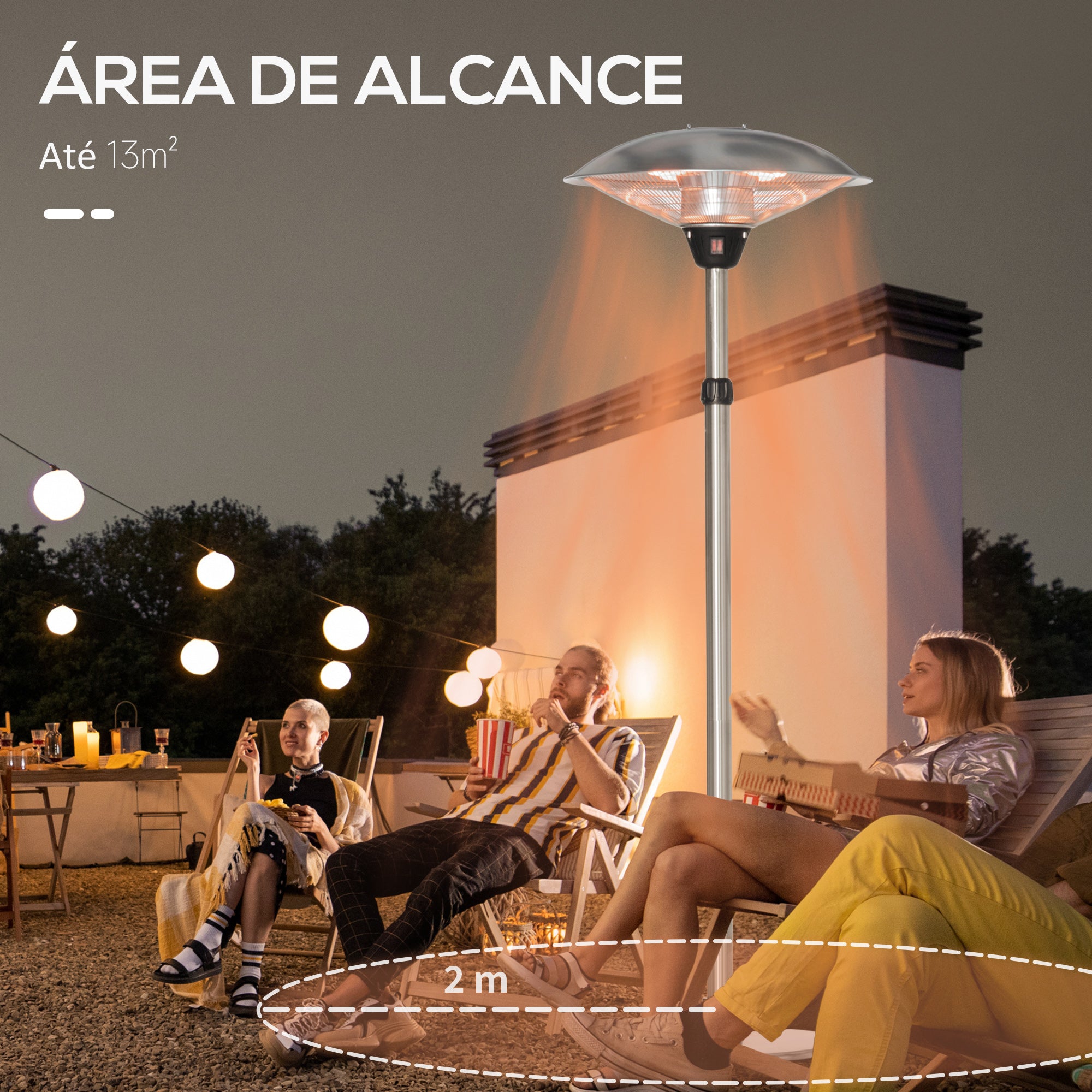 Aquecedor de Jardim Elétrico 3000W Prata Ø58,5x200cm