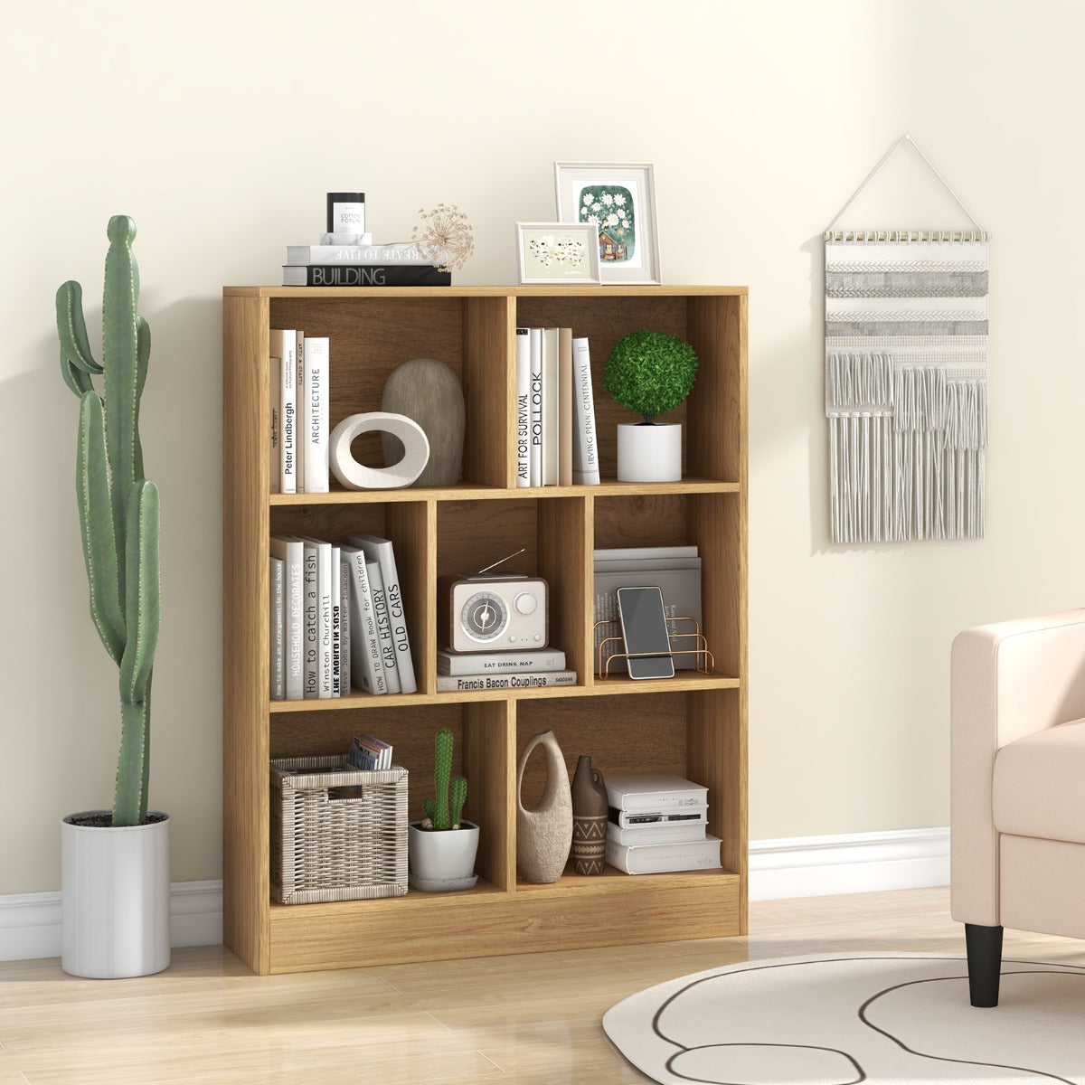 Estantería de 7 Cubos Organizador de Almacenamiento de 3 Niveles Antivuelco para Salón Dormitorio Oficina