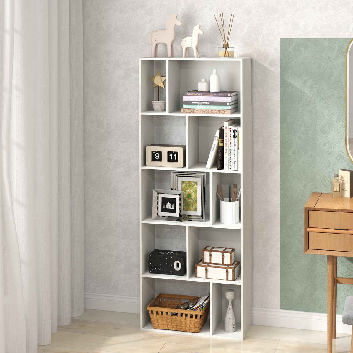 Estantería de 5 Níveis Organizador de Casa Estante de Armazenamento com 10 Compartimentos Abertos em Branco