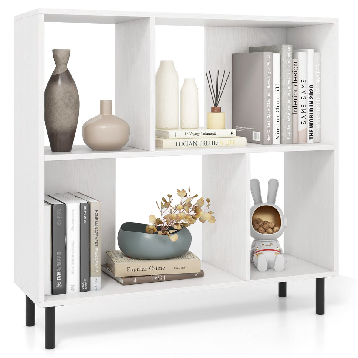 Estante de 4 Cubos com 2 Níveis e Pés Metálicos - Branco