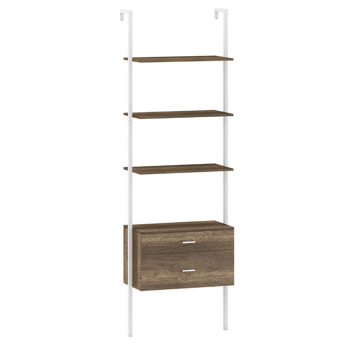 Estante Escada de Parede com 2 Gavetas e Estrutura Metálica - Branco