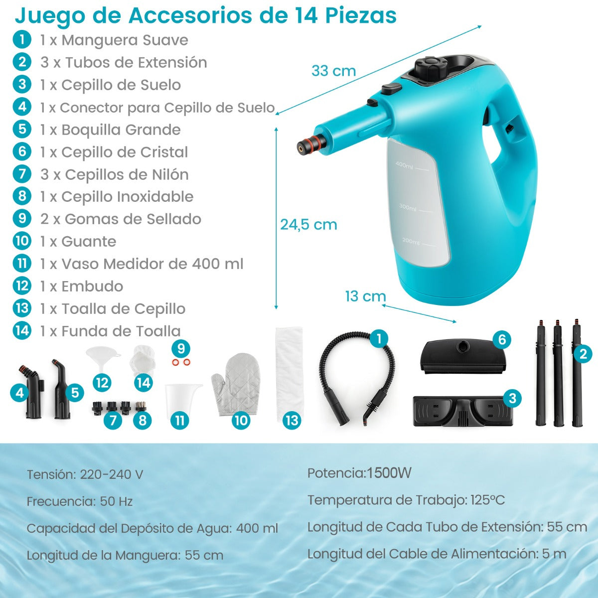 Limpa-Ventos a Vapor Portátil – 1500W – Azul