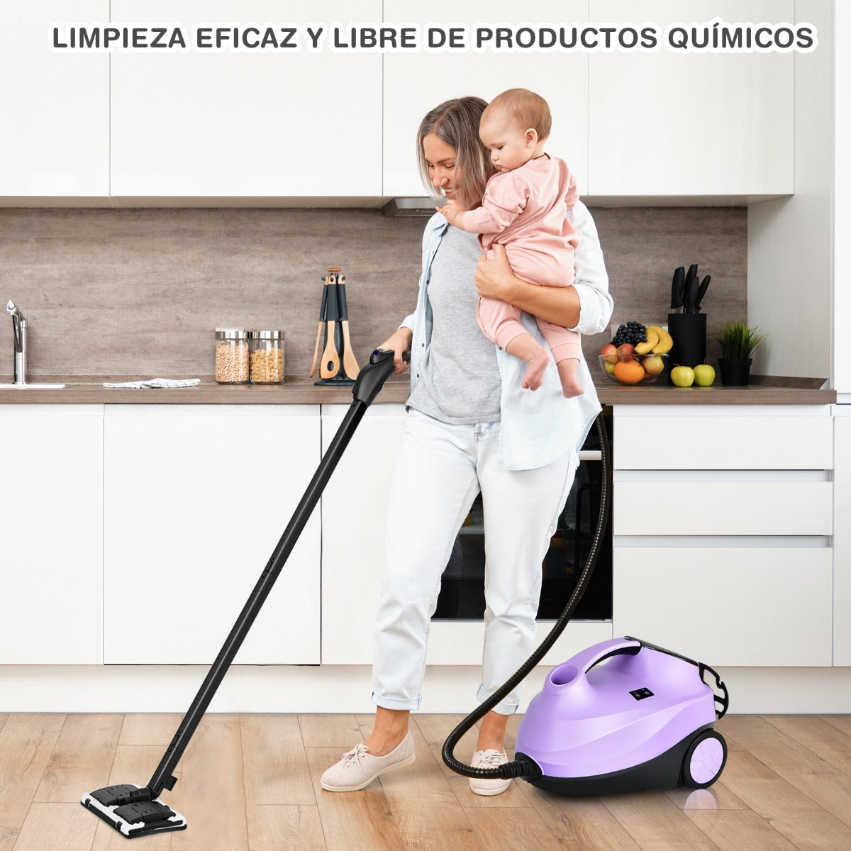 Limpiadora a Vapor 2000 W 1,5 L Presión 4 Bar con Cierre de Seguridad para Niños Apagamiento Automático Vaporeta Doméstico Púrpura