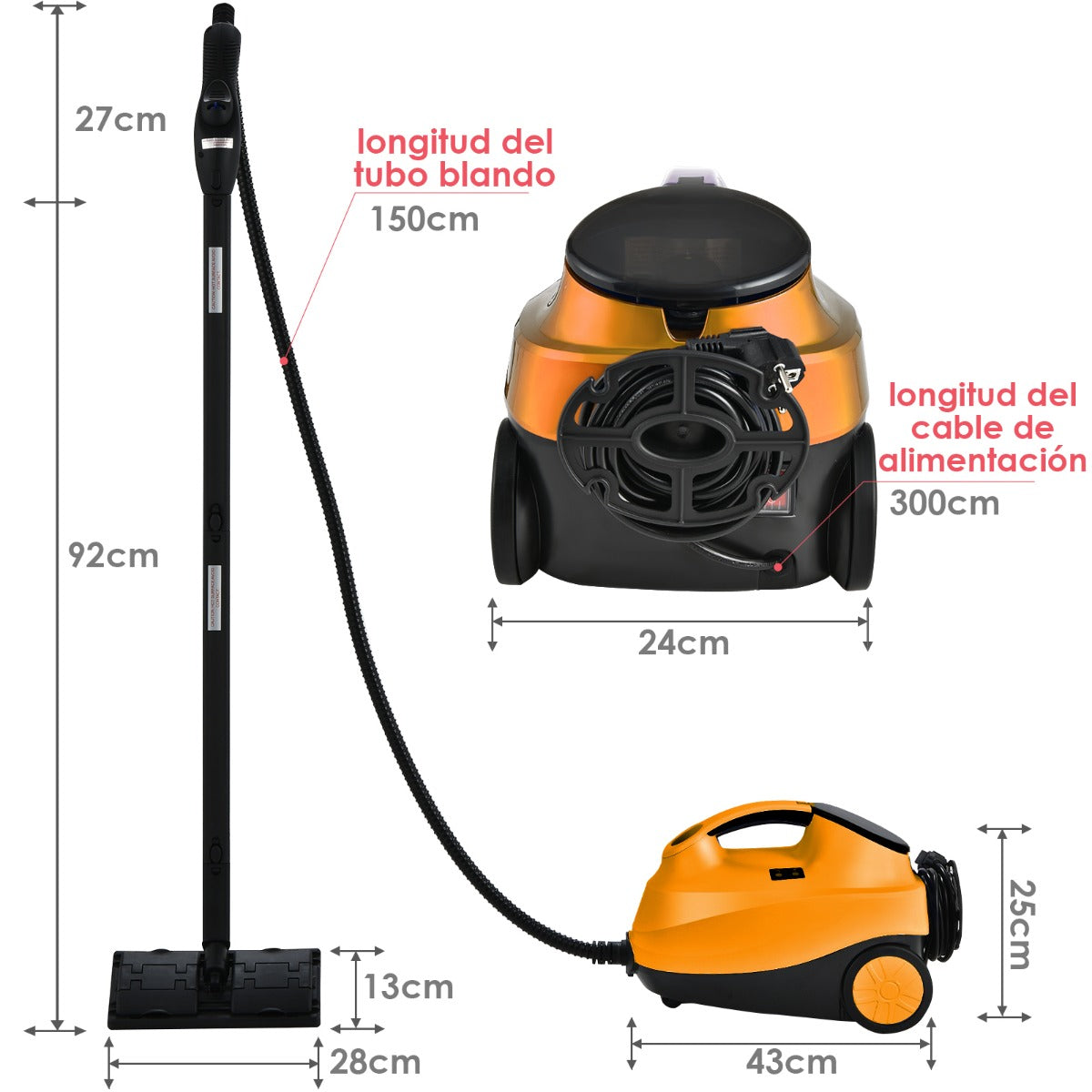 Limpiadora a Vapor 2000 W 1,5 L Presión 4 Bar con Cierre de Seguridad para Niños Apagamiento Automático Vaporeta Doméstico Púrpura Naranja