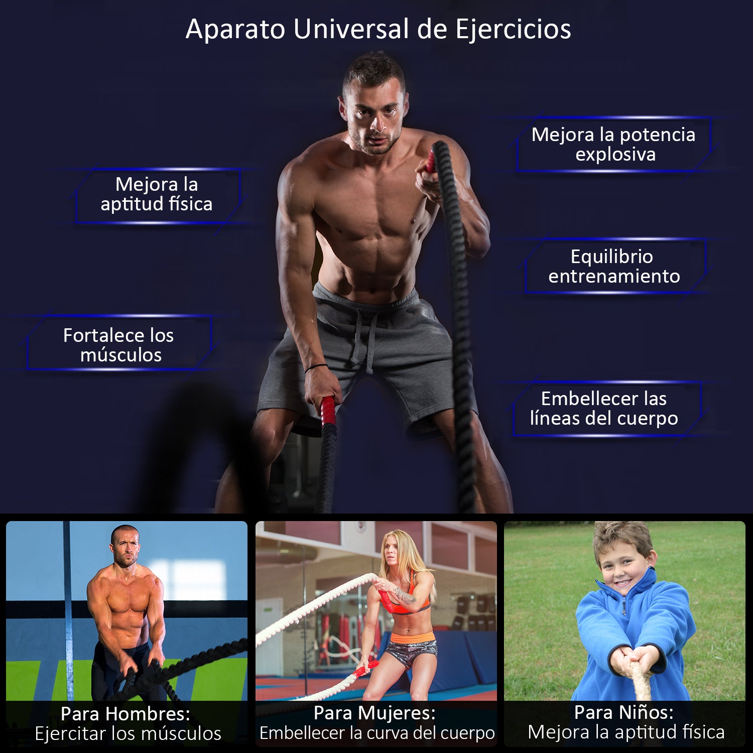 Corda de Batalha Ø38 mm - 9 m - Preto e Amarelo