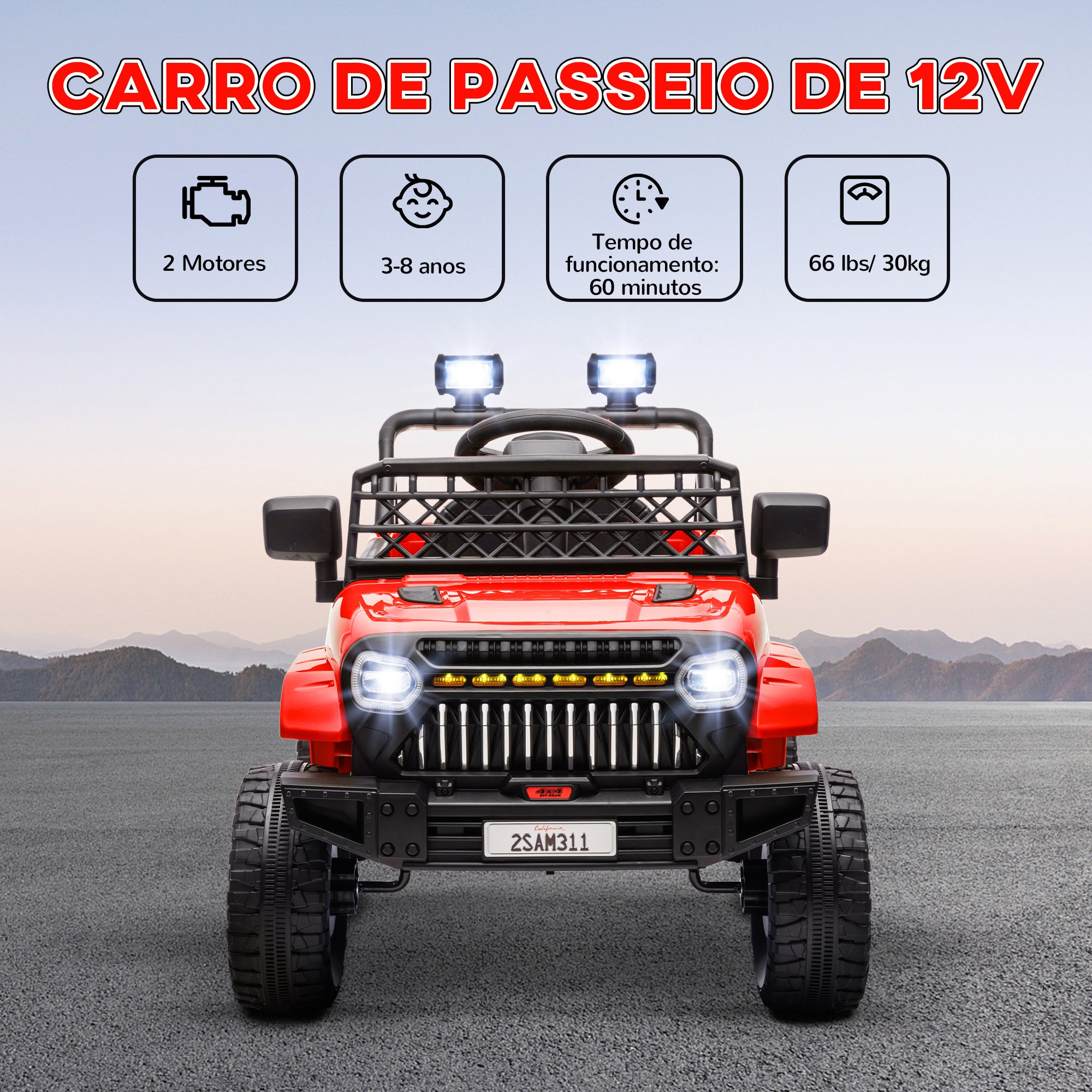 Carro Elétrico Infantil UTV Vermelho 95x62,5x65 cm