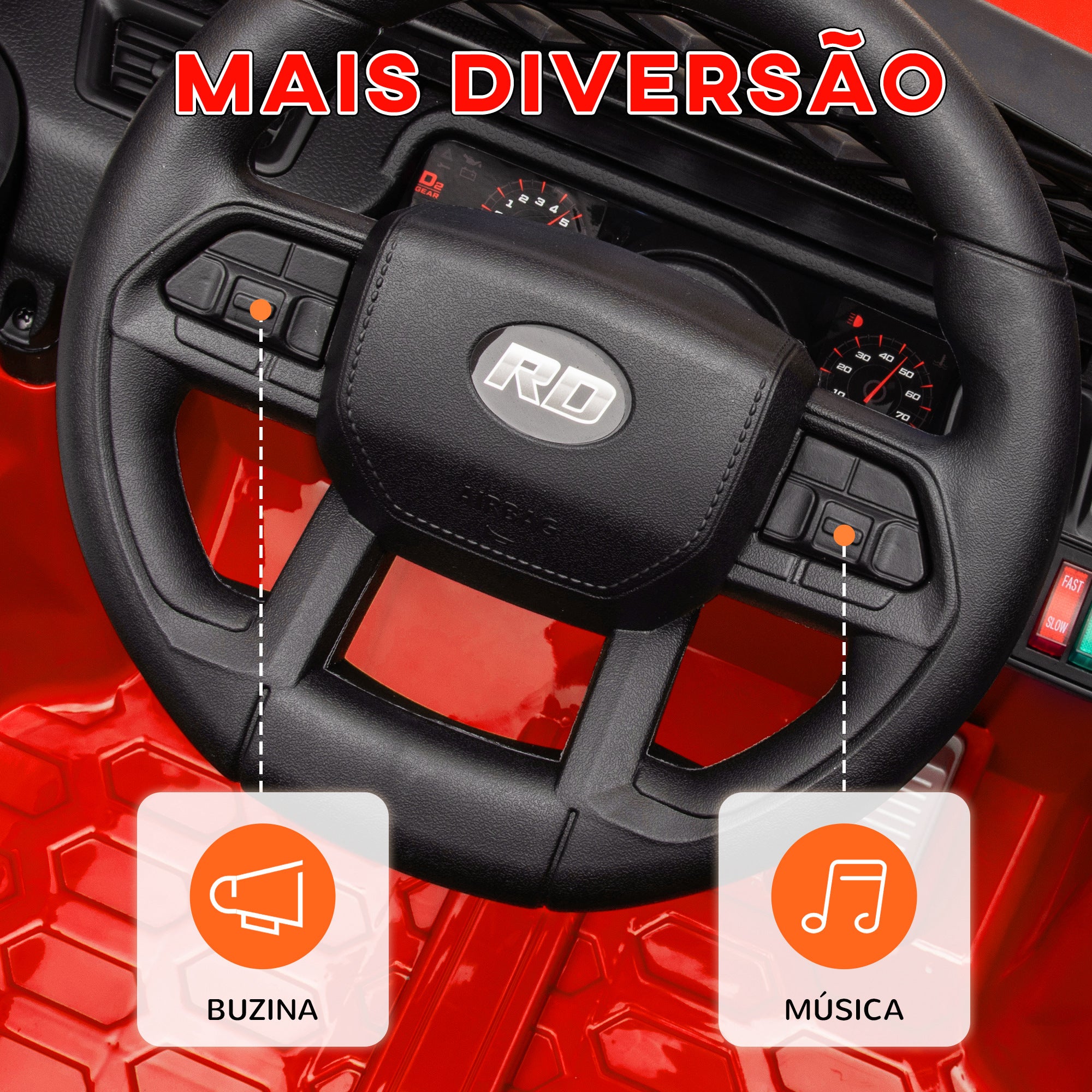 Carro Elétrico Infantil UTV Vermelho 95x62,5x65 cm