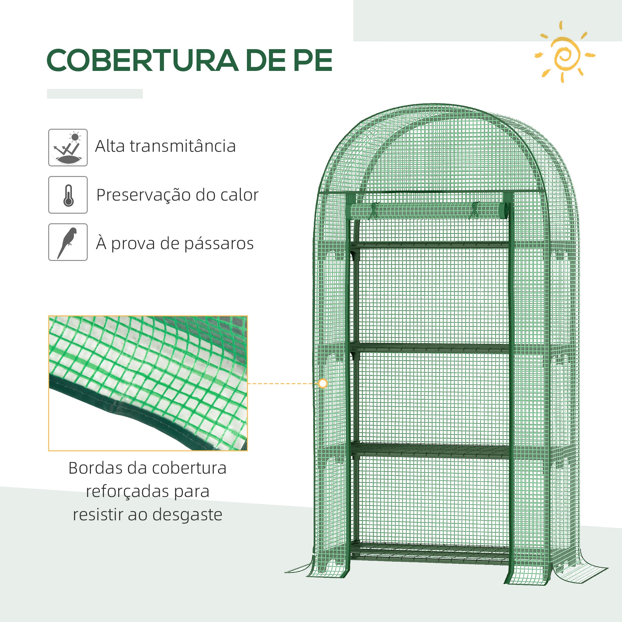 Estufa de Jardim – 80x49x160 cm – Verde – Aço e PE