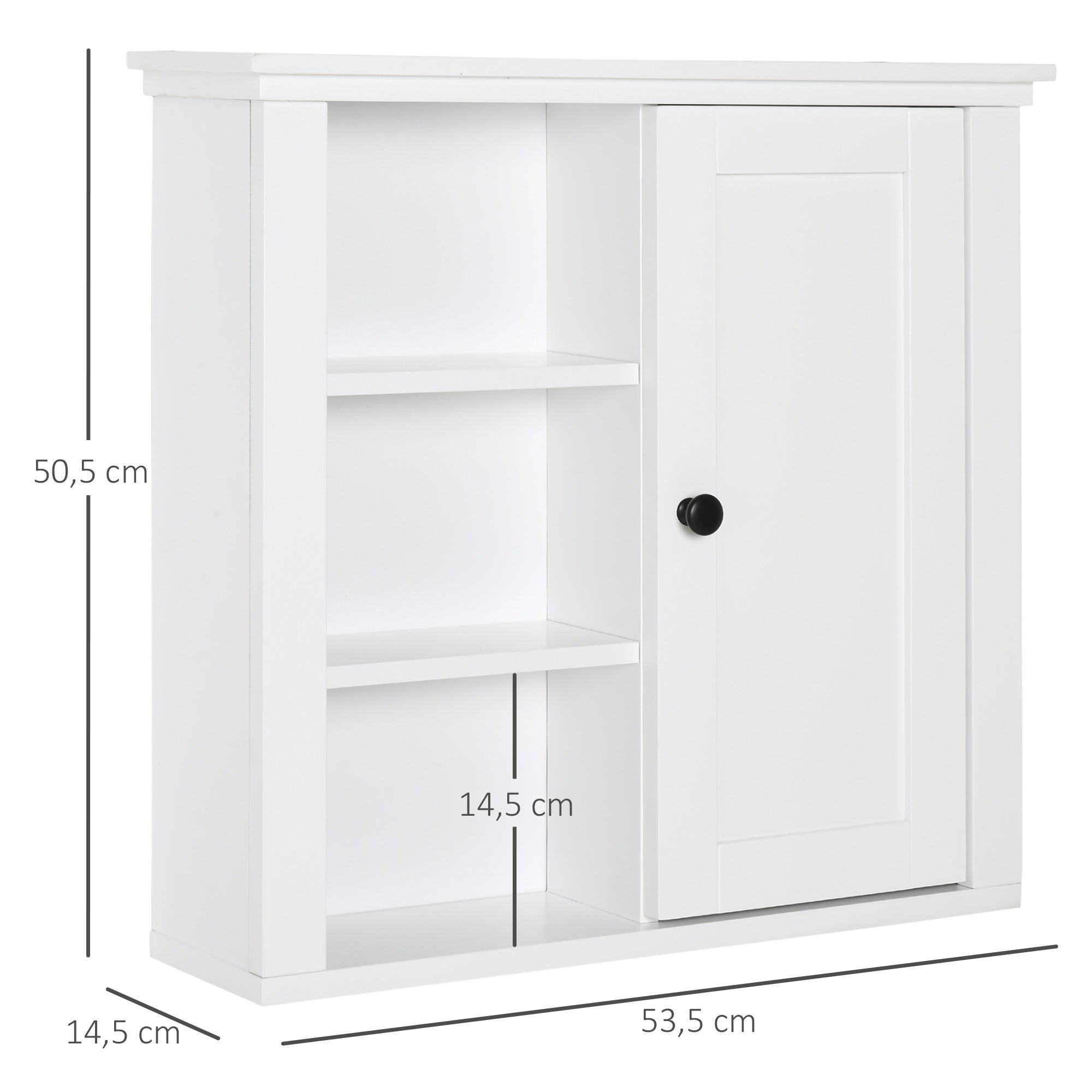 Armário de Parede Multifuncional 3 Níveis Abertos 1 Porta 53x14,5x50,5cm Branco