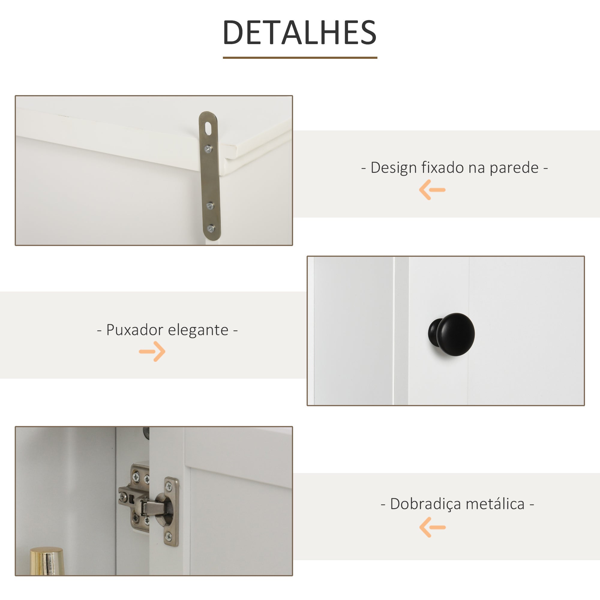 Armário de Parede Multifuncional 3 Níveis Abertos 1 Porta 53x14,5x50,5cm Branco