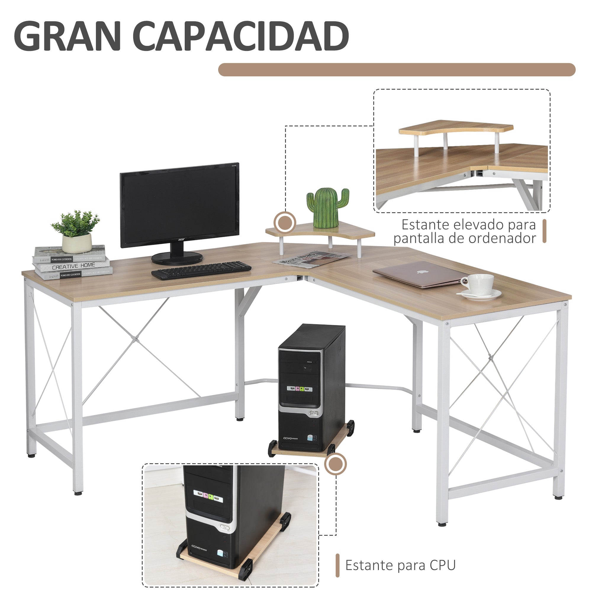 Secretária de Escritório em Forma de L 150x150x76cm Madeira e Branco