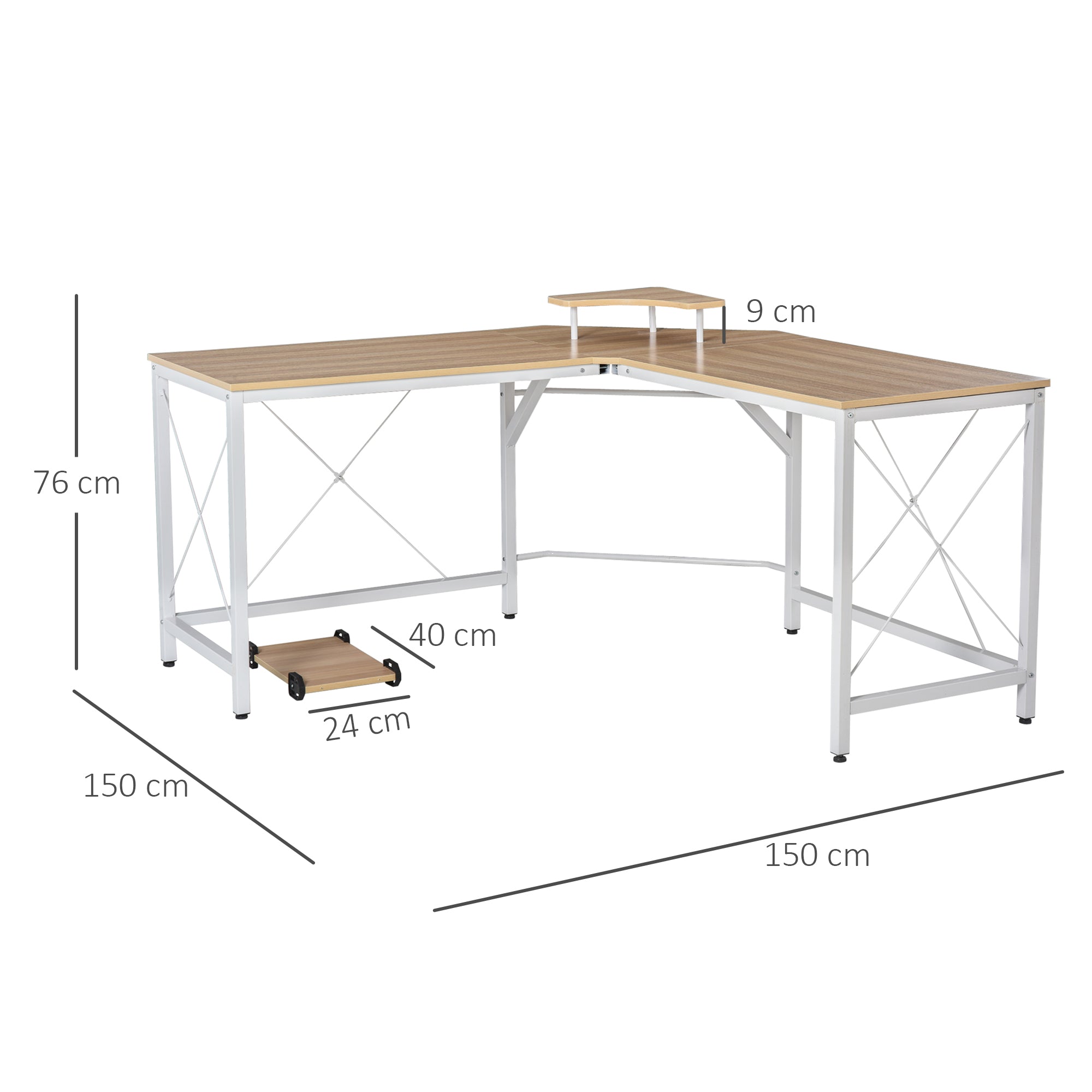 Secretária de Escritório em Forma de L 150x150x76cm Madeira e Branco