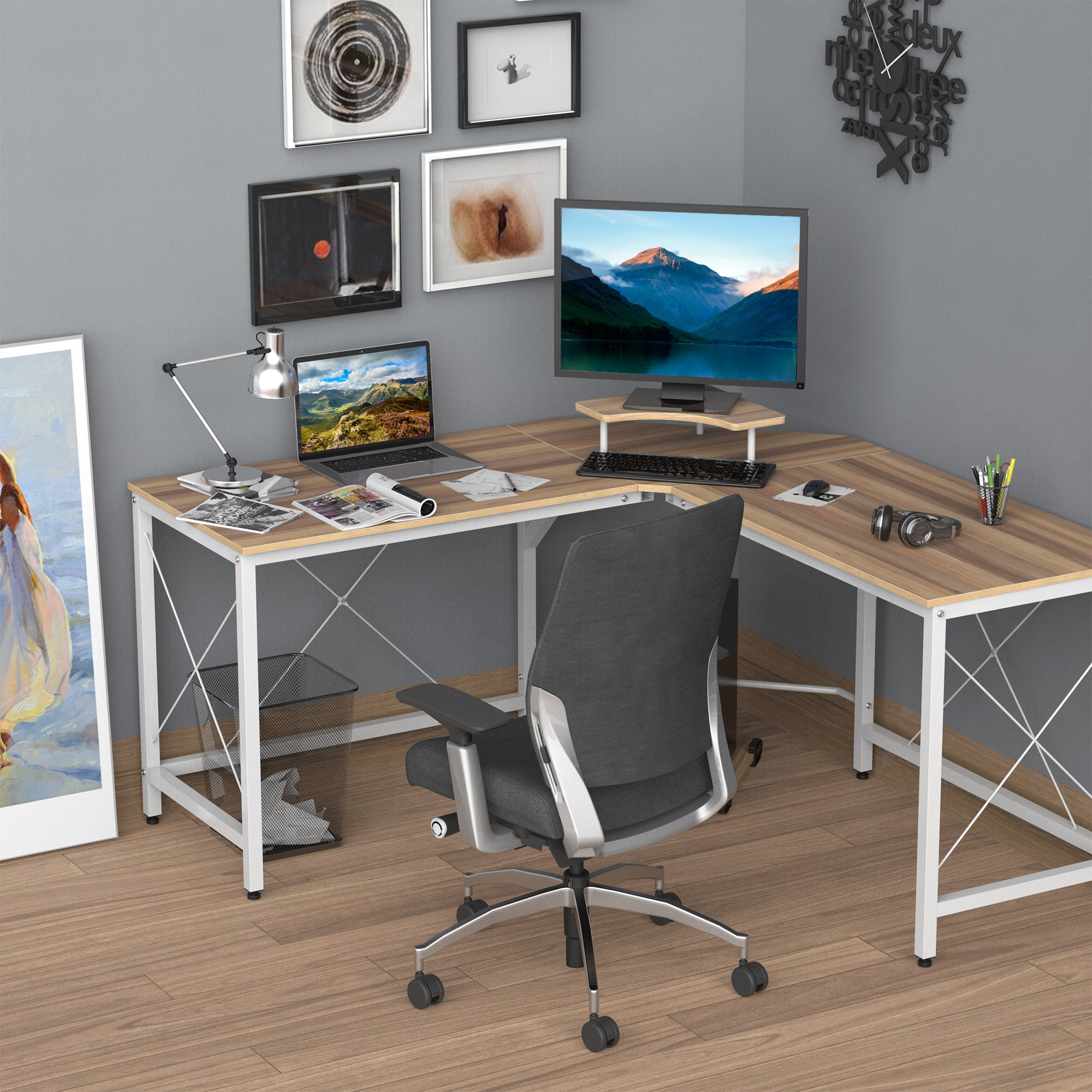 Secretária de Escritório em Forma de L 150x150x76cm Madeira e Branco