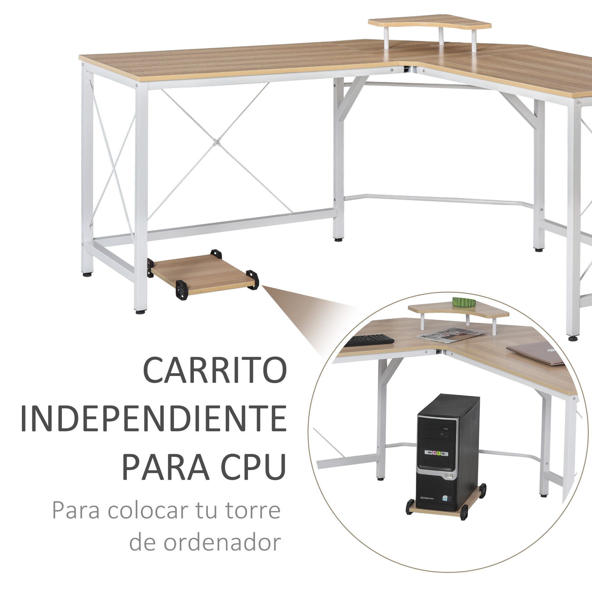 Secretária de Escritório em Forma de L 150x150x76cm Madeira e Branco