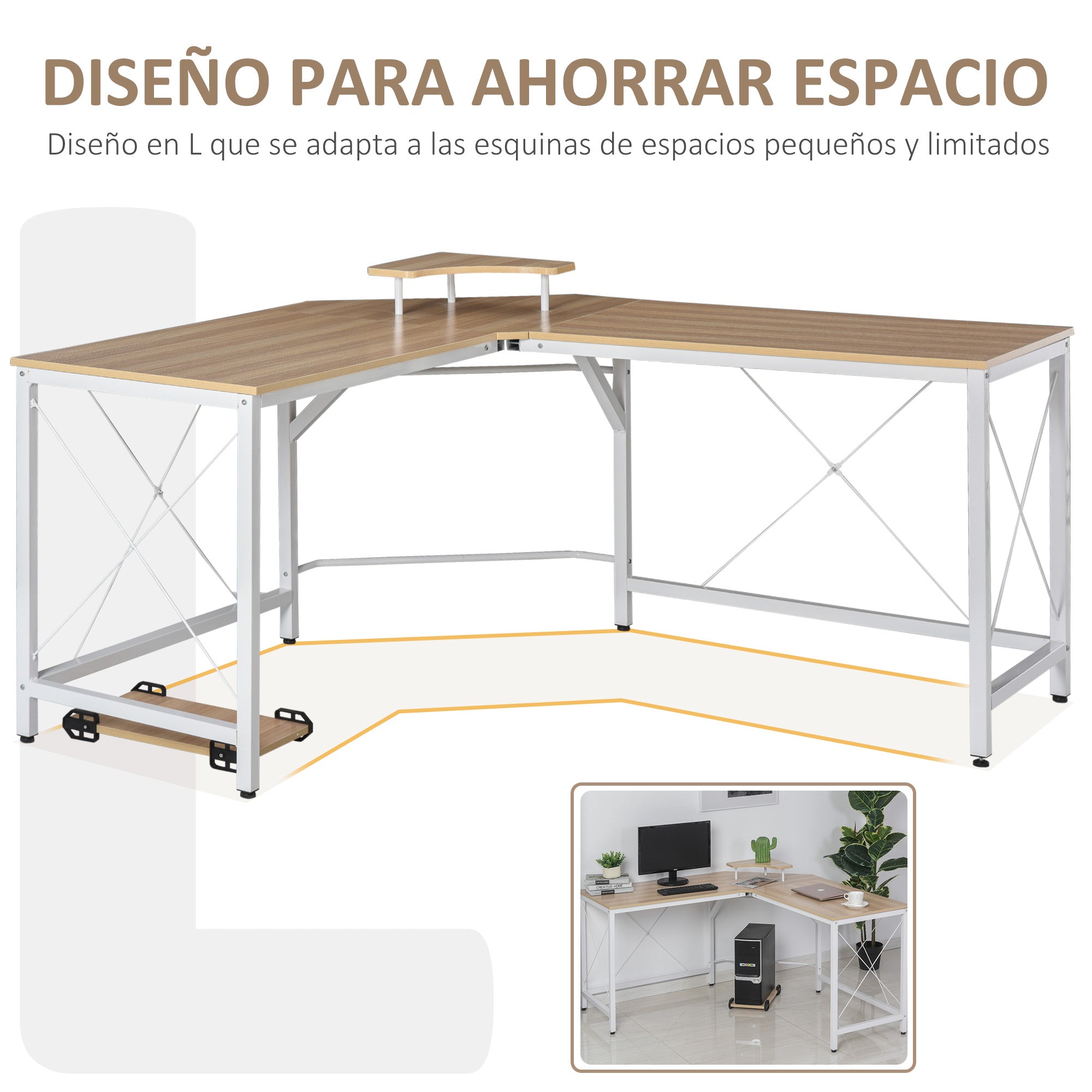 Secretária de Escritório em Forma de L 150x150x76cm Madeira e Branco