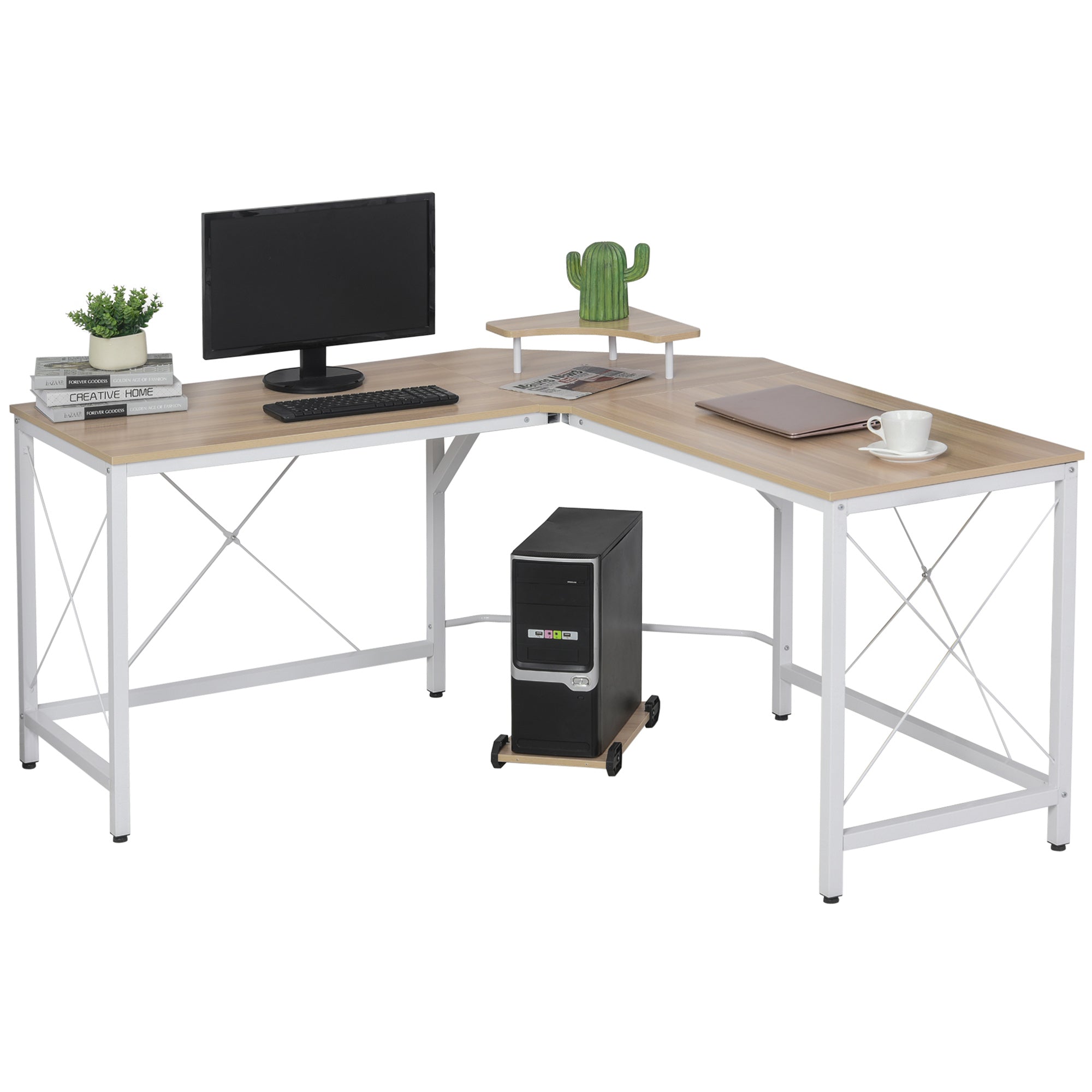 Secretária de Escritório em Forma de L 150x150x76cm Madeira e Branco