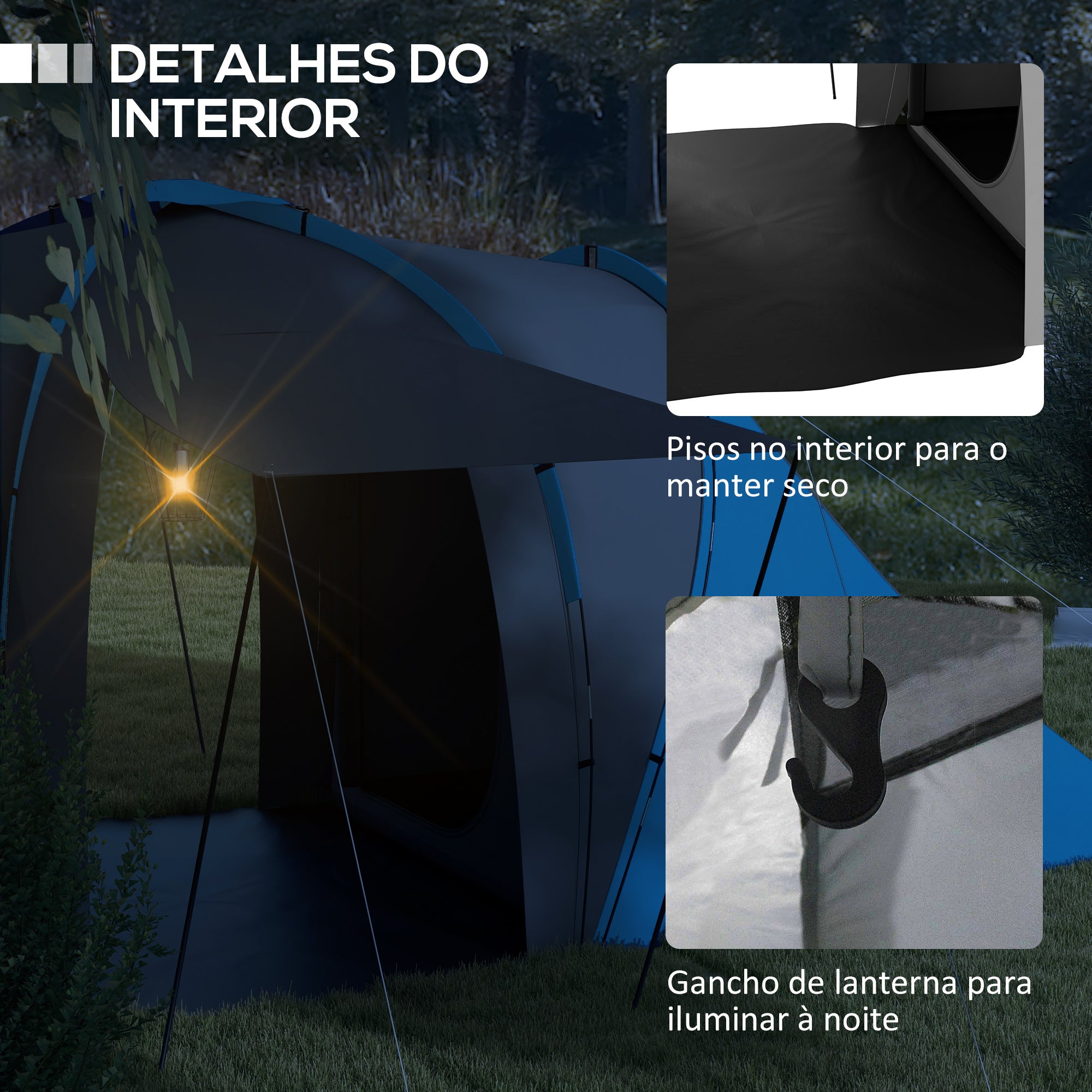 Tenda de Campismo Familiar para 4-6 Pessoas Cinza e Azul 555x225x190 cm