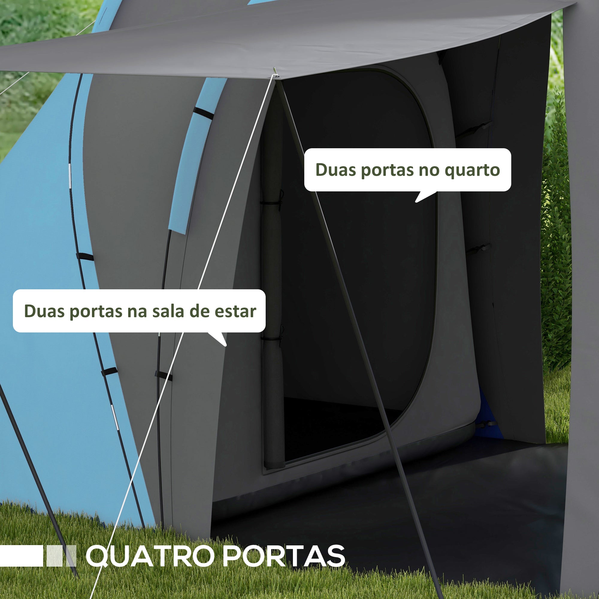 Tenda de Campismo Familiar para 4-6 Pessoas Cinza e Azul 555x225x190 cm
