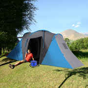Tenda de Campismo Familiar para 4-6 Pessoas Cinza e Azul 555x225x190 cm