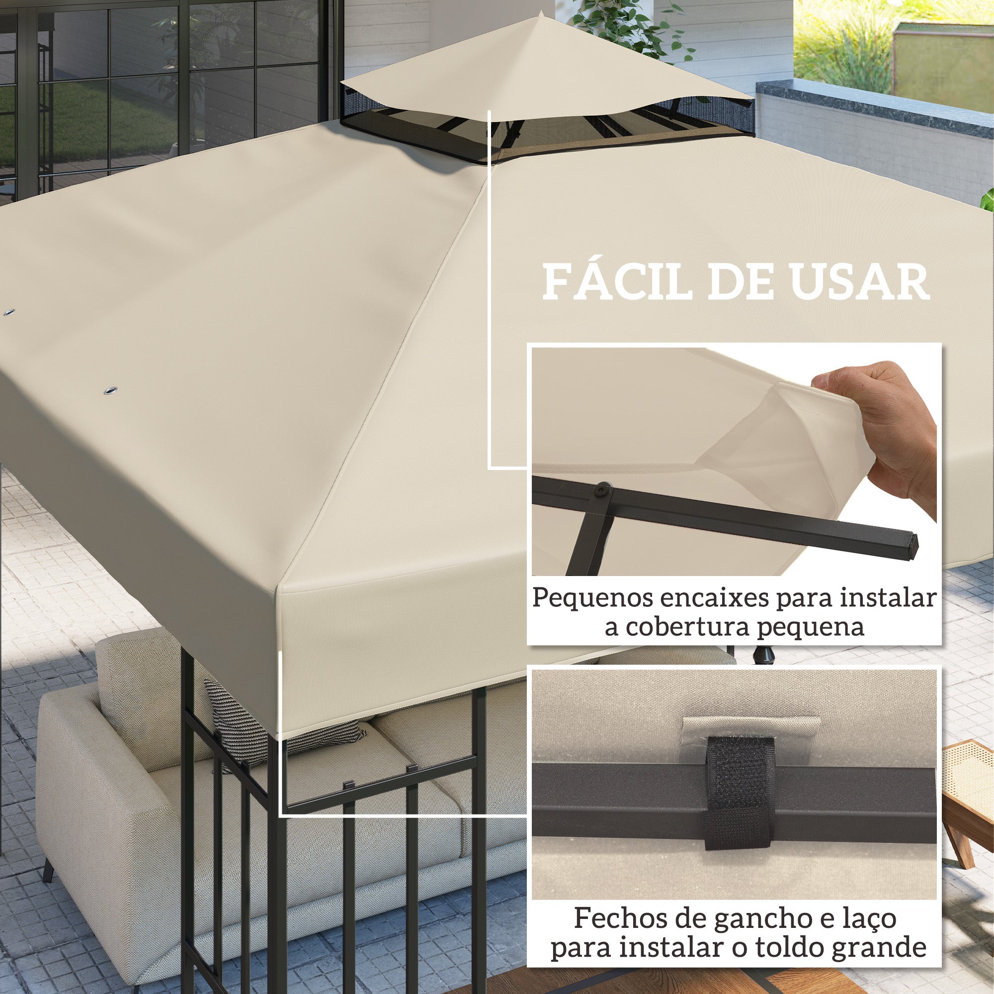 Toldo de Substituição para Pérgola 300x300 cm Cor Creme Branco