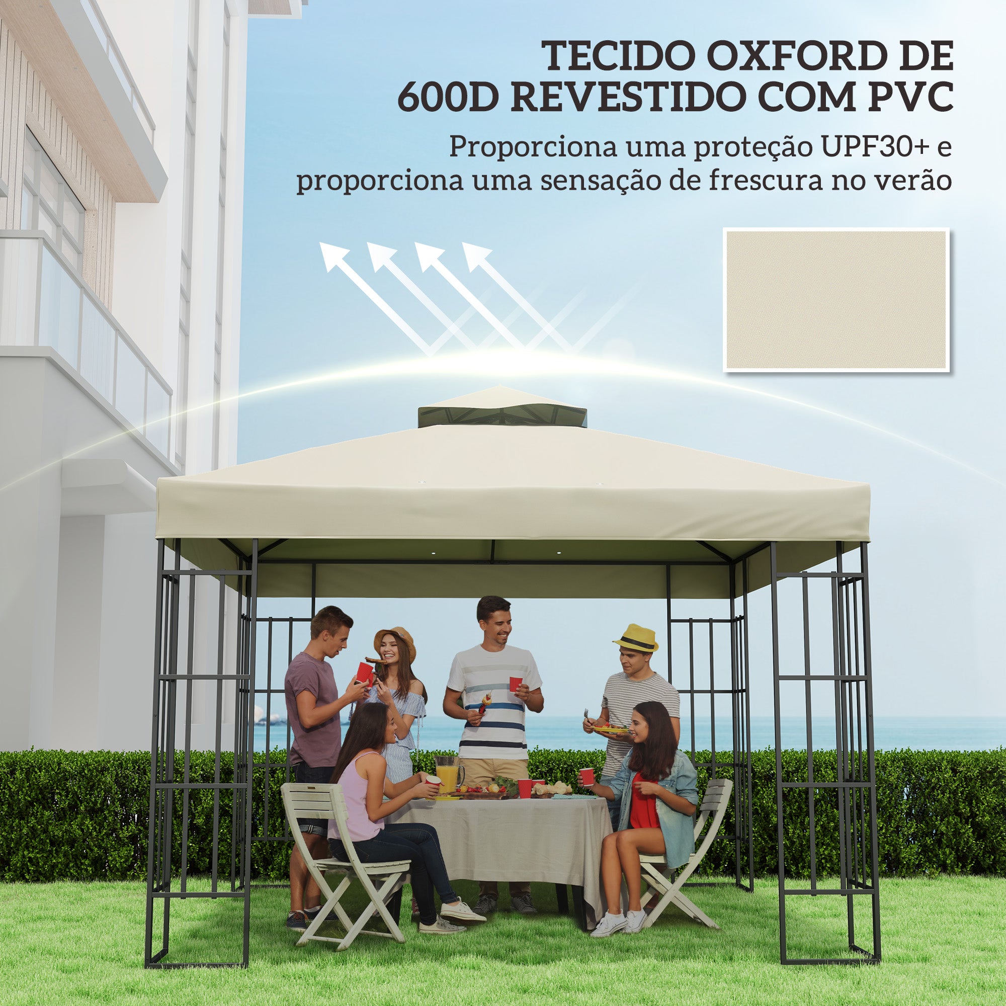 Toldo de Substituição para Pérgola 300x300 cm Cor Creme Branco