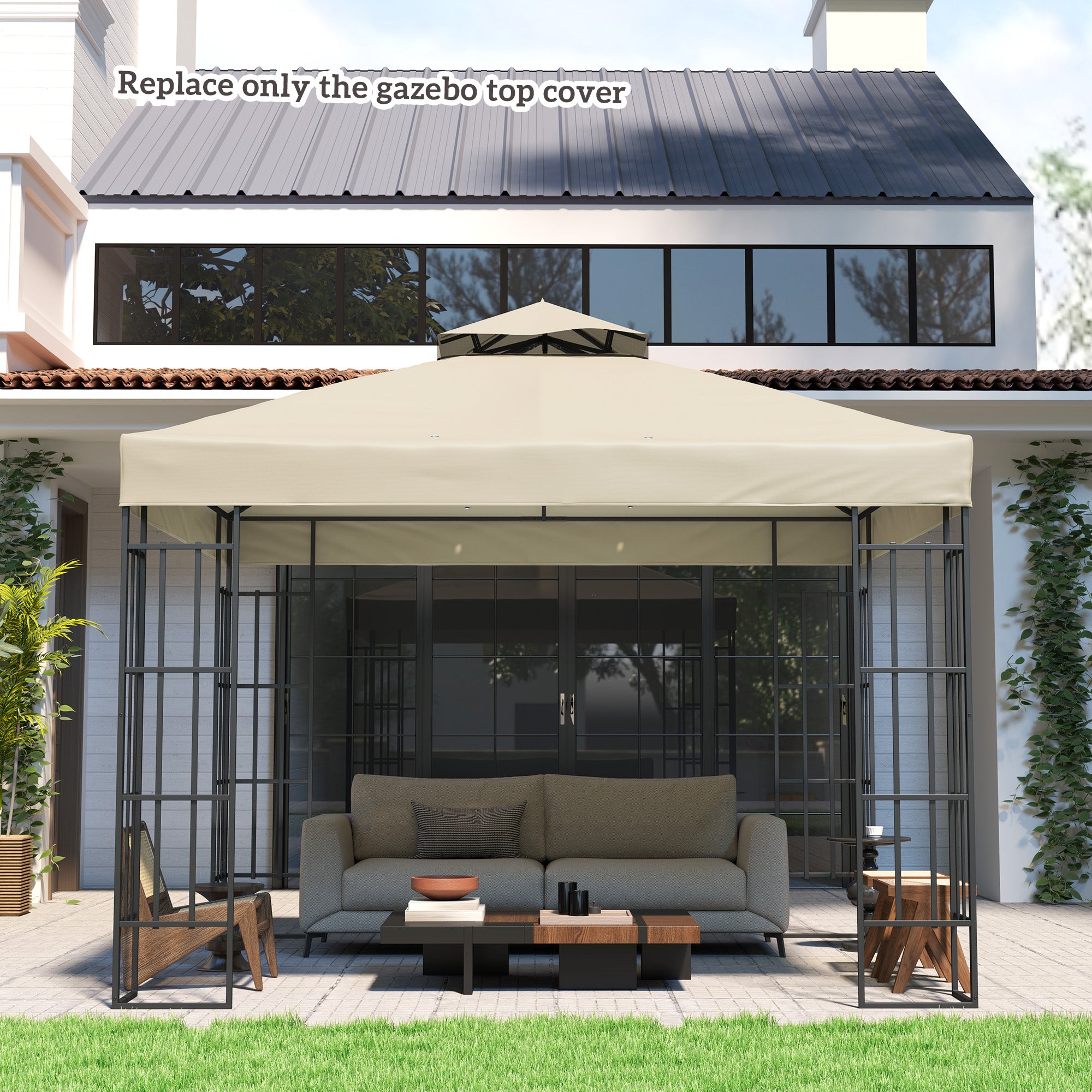 Toldo de Substituição para Pérgola 300x300 cm Cor Creme Branco