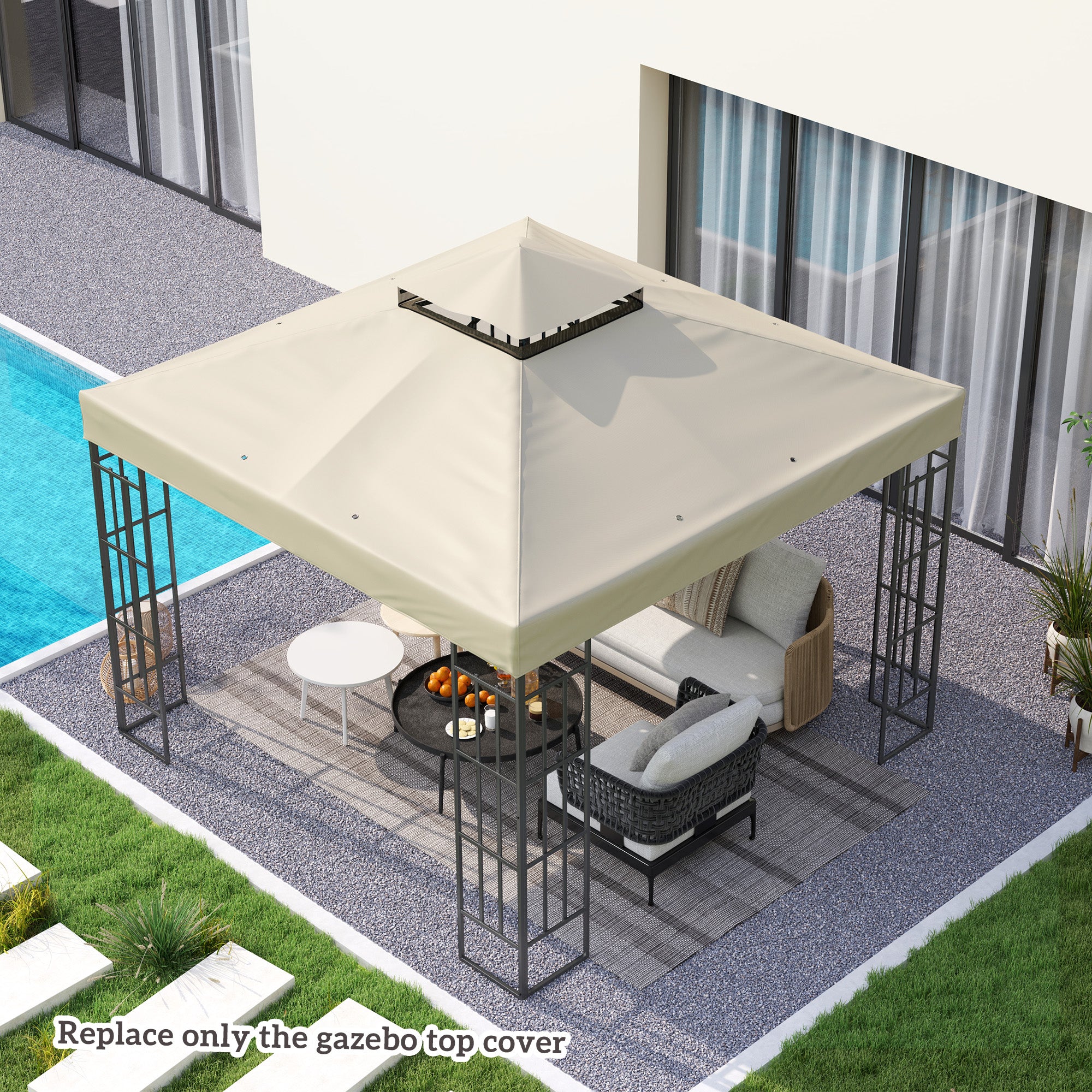 Toldo de Substituição para Pérgola 300x300 cm Cor Creme Branco