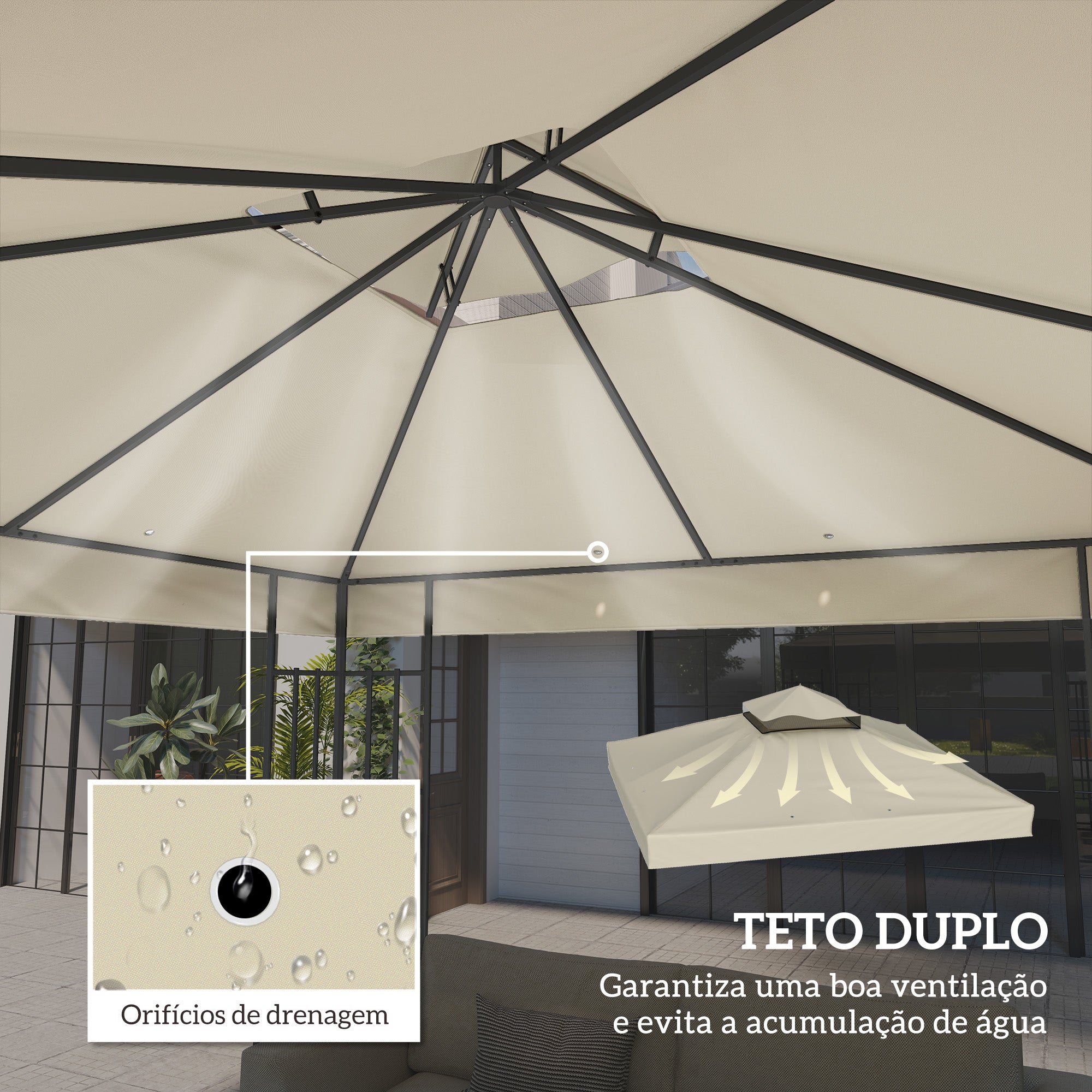 Toldo de Substituição para Pérgola 300x300 cm Cor Creme Branco