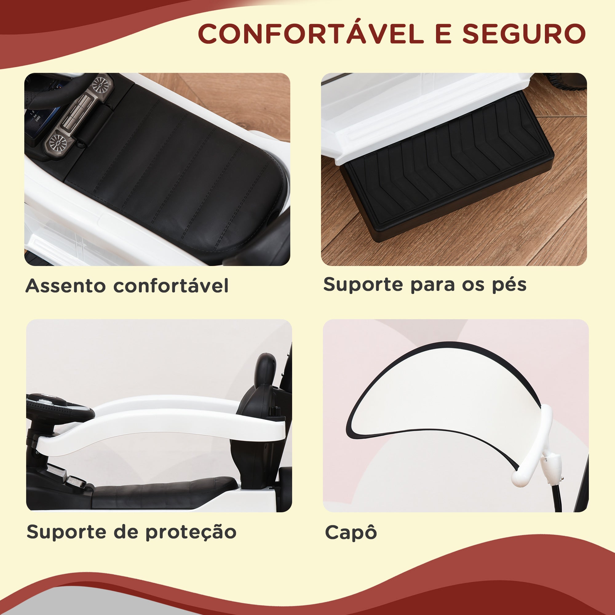Carro de Passeio Andador para Crianças 85.5x40.5x95cm - Branco
