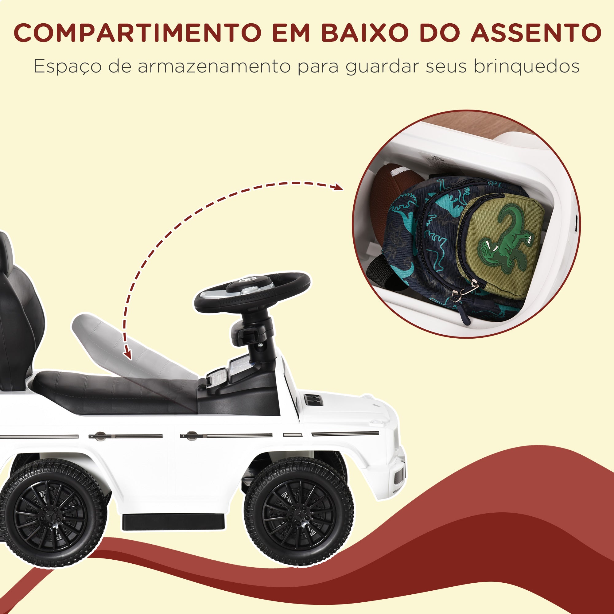 Carro de Passeio Andador para Crianças 85.5x40.5x95cm - Branco
