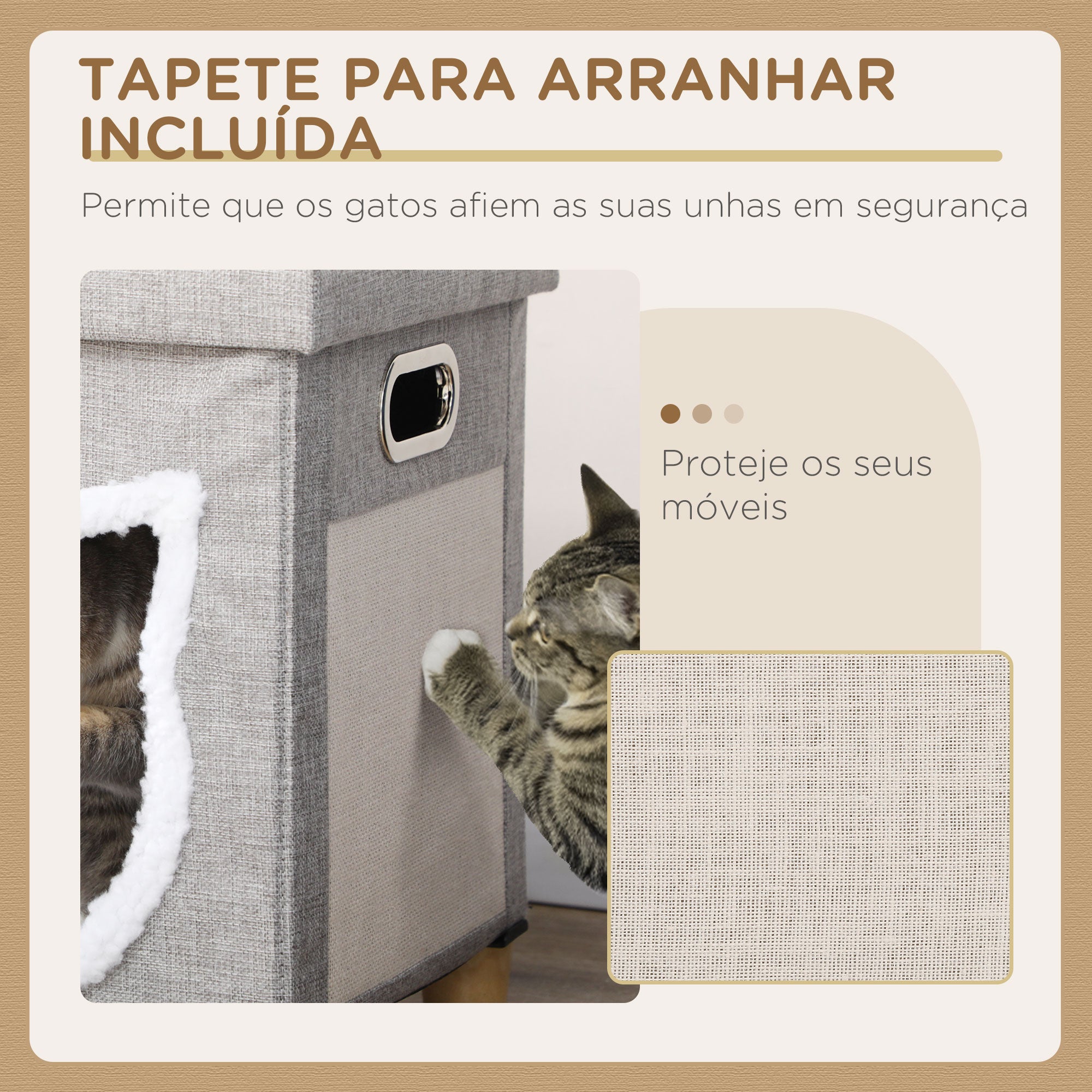 Cama Caverna para Gatos 2 em 1 – 35,5x35,5x42,5 cm – Cinzenta – MDF