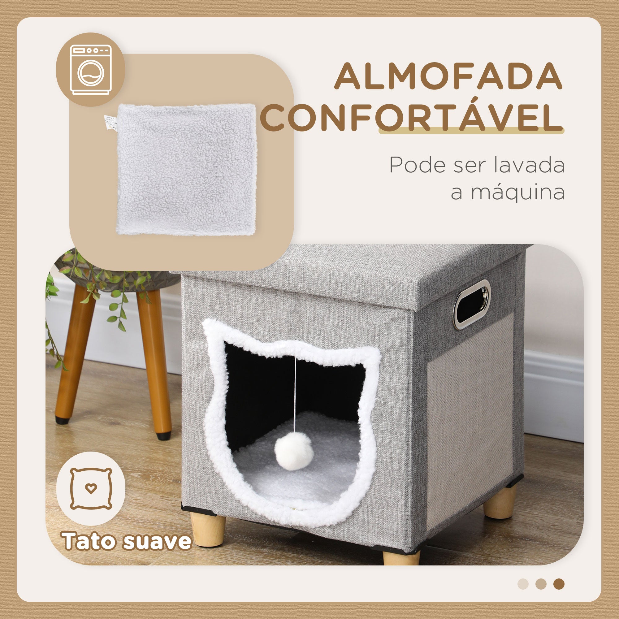 Cama Caverna para Gatos 2 em 1 – 35,5x35,5x42,5 cm – Cinzenta – MDF