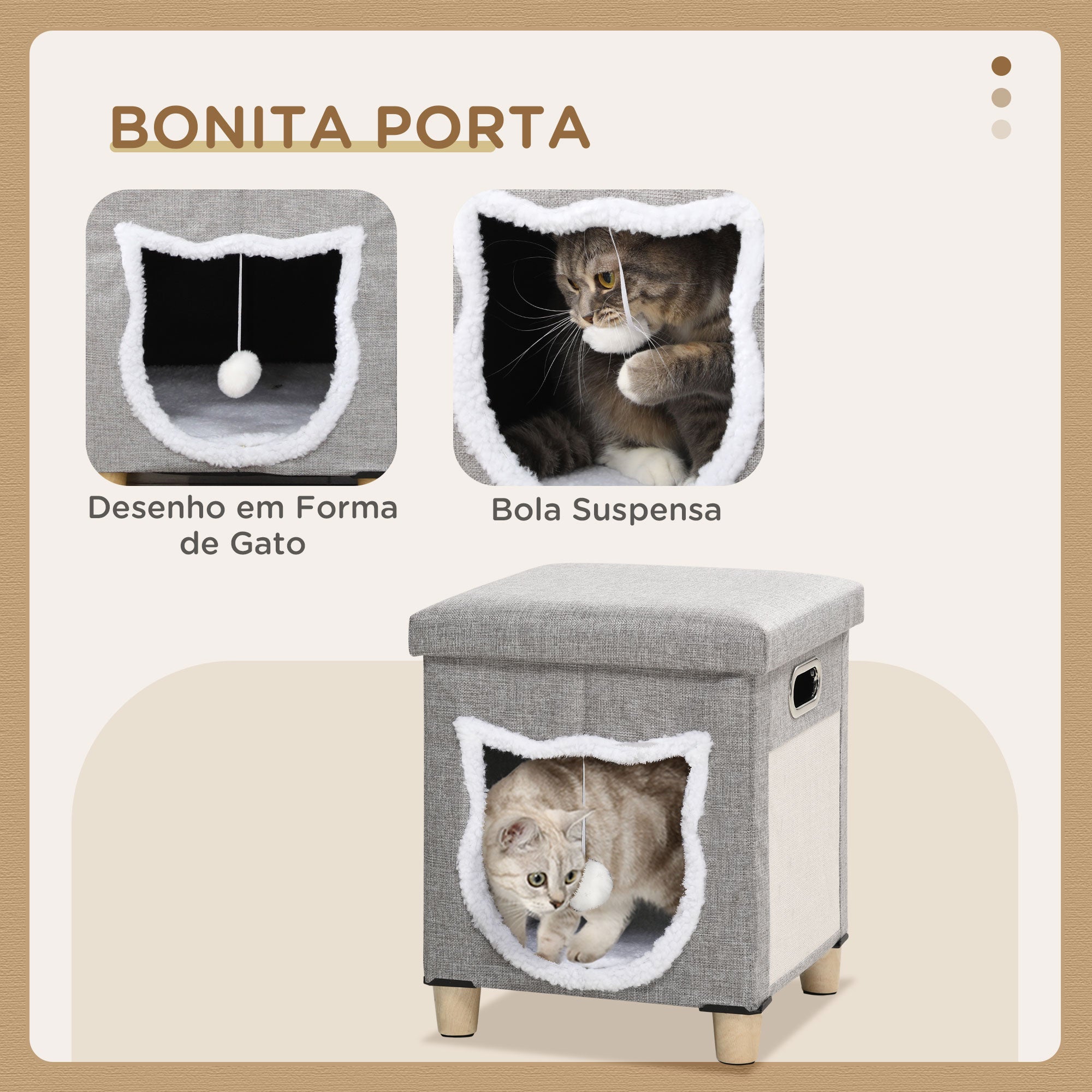 Cama Caverna para Gatos 2 em 1 – 35,5x35,5x42,5 cm – Cinzenta – MDF