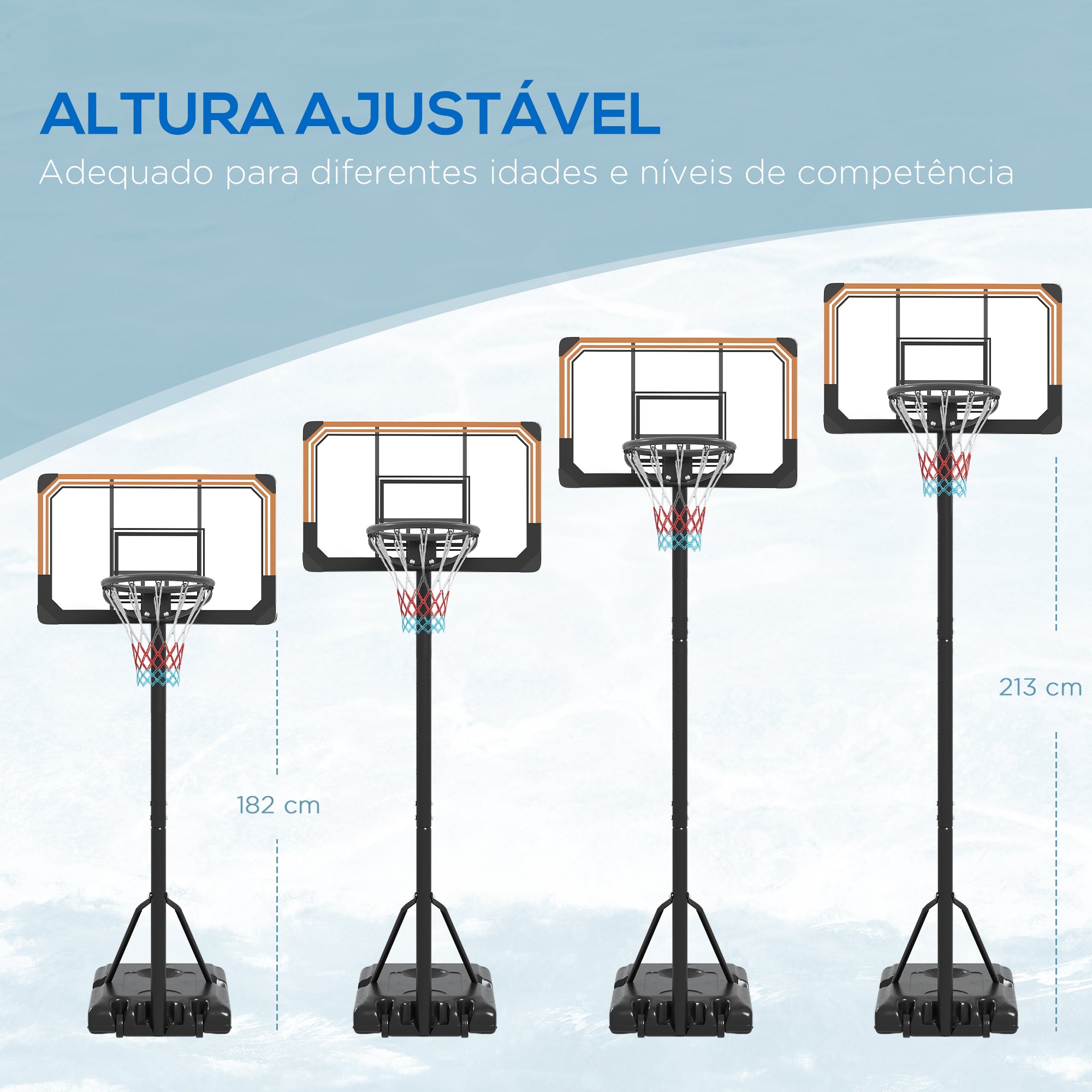 Tabela de Basquetebol de Exterior – 71x45x235-264 cm – Preto – PE, Aço e Poliéster