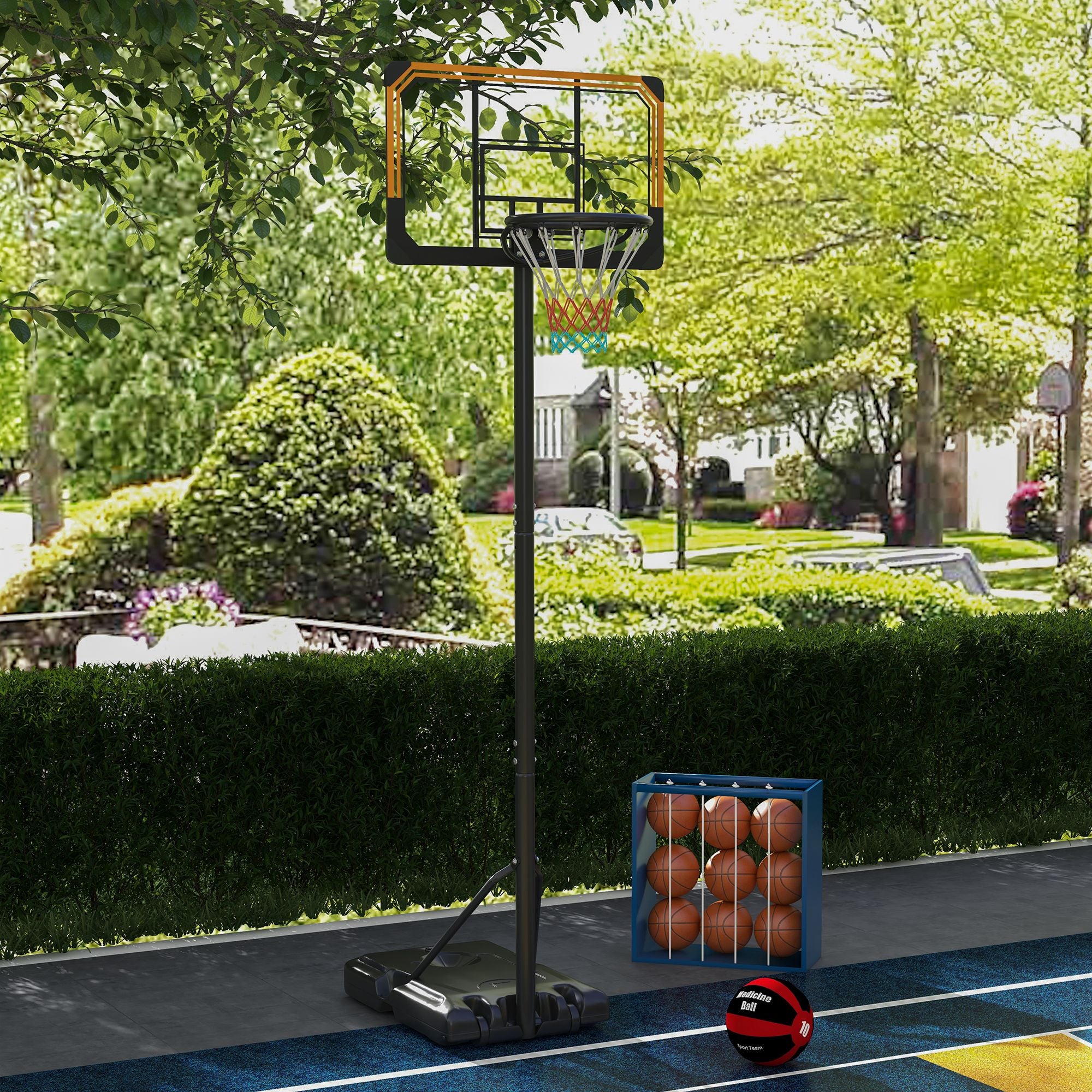 Tabela de Basquetebol de Exterior – 71x45x235-264 cm – Preto – PE, Aço e Poliéster