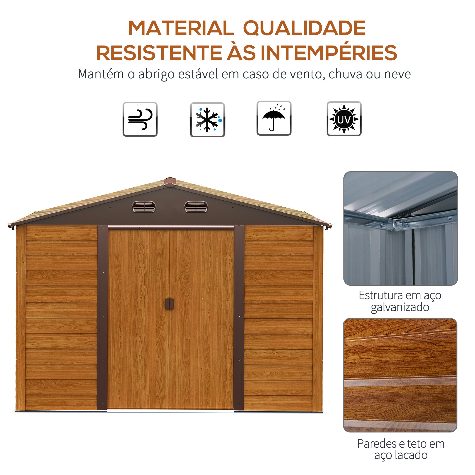 Abrigo de Jardim Exterior 278x195x215 cm - Madeira e Marrom