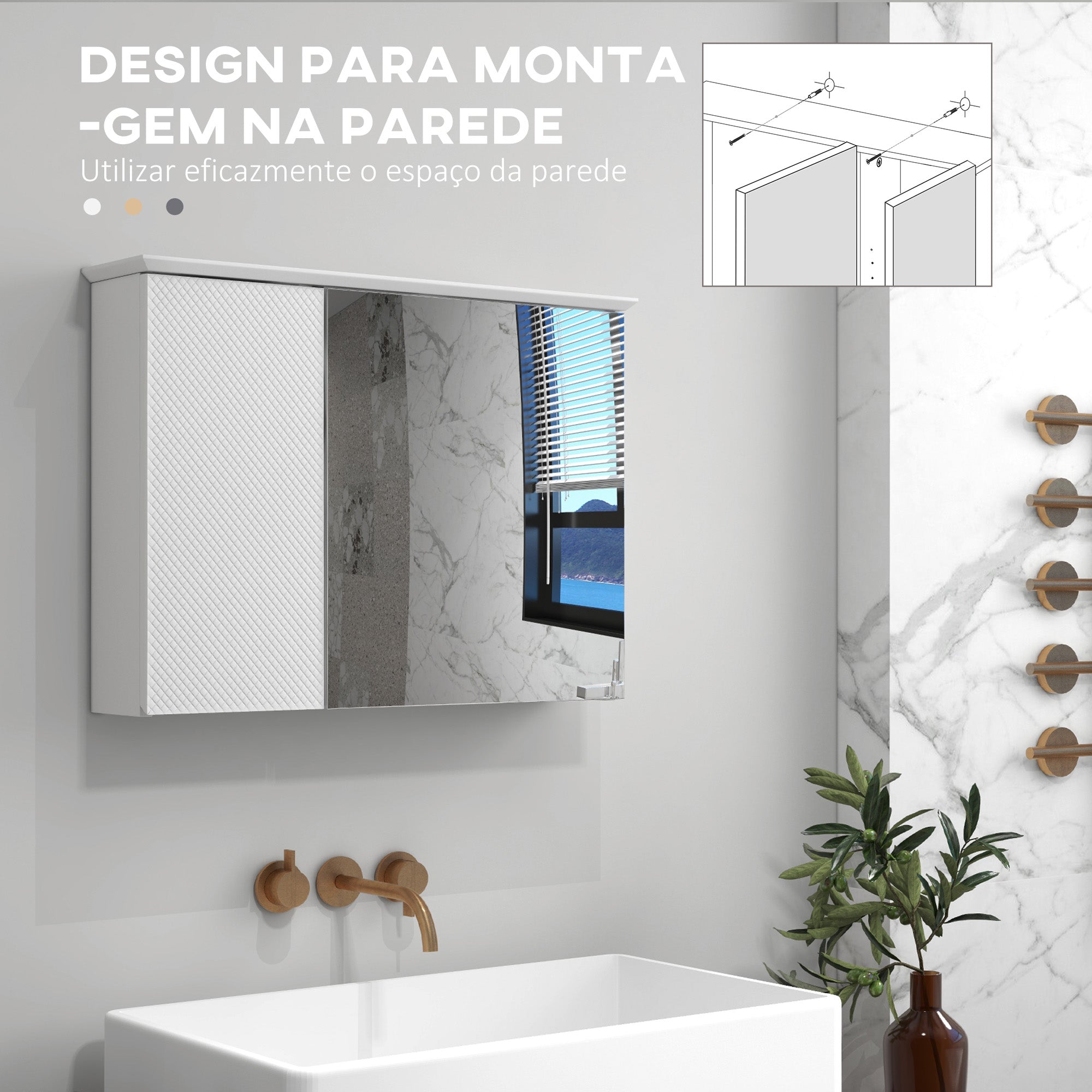 Armário Casa de Banho com Espelho 65x15x49 cm - Branco