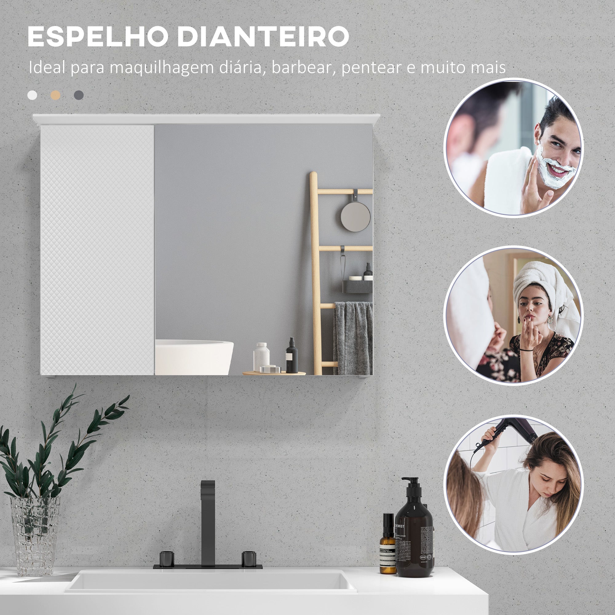 Armário Casa de Banho com Espelho 65x15x49 cm - Branco