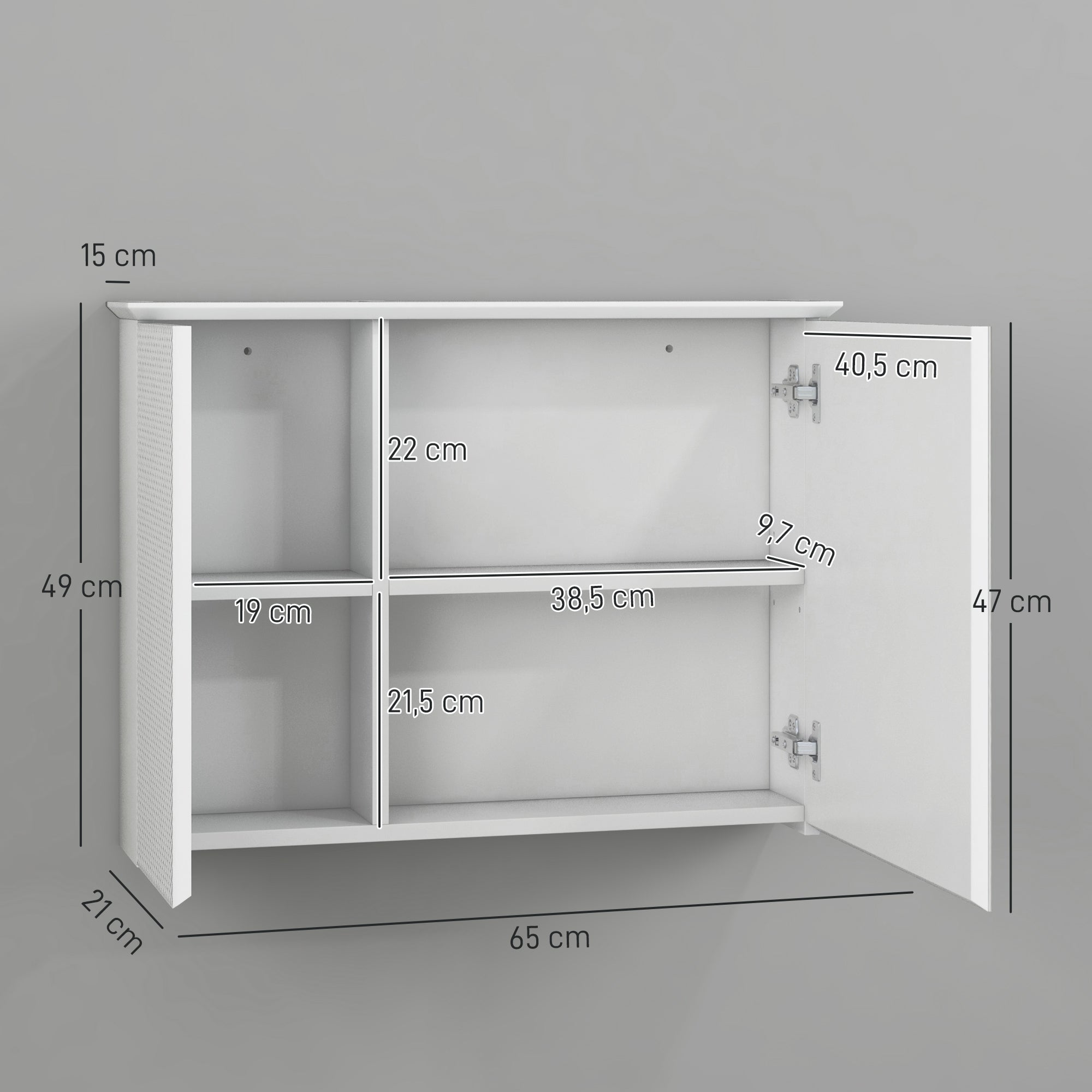 Armário Casa de Banho com Espelho 65x15x49 cm - Branco