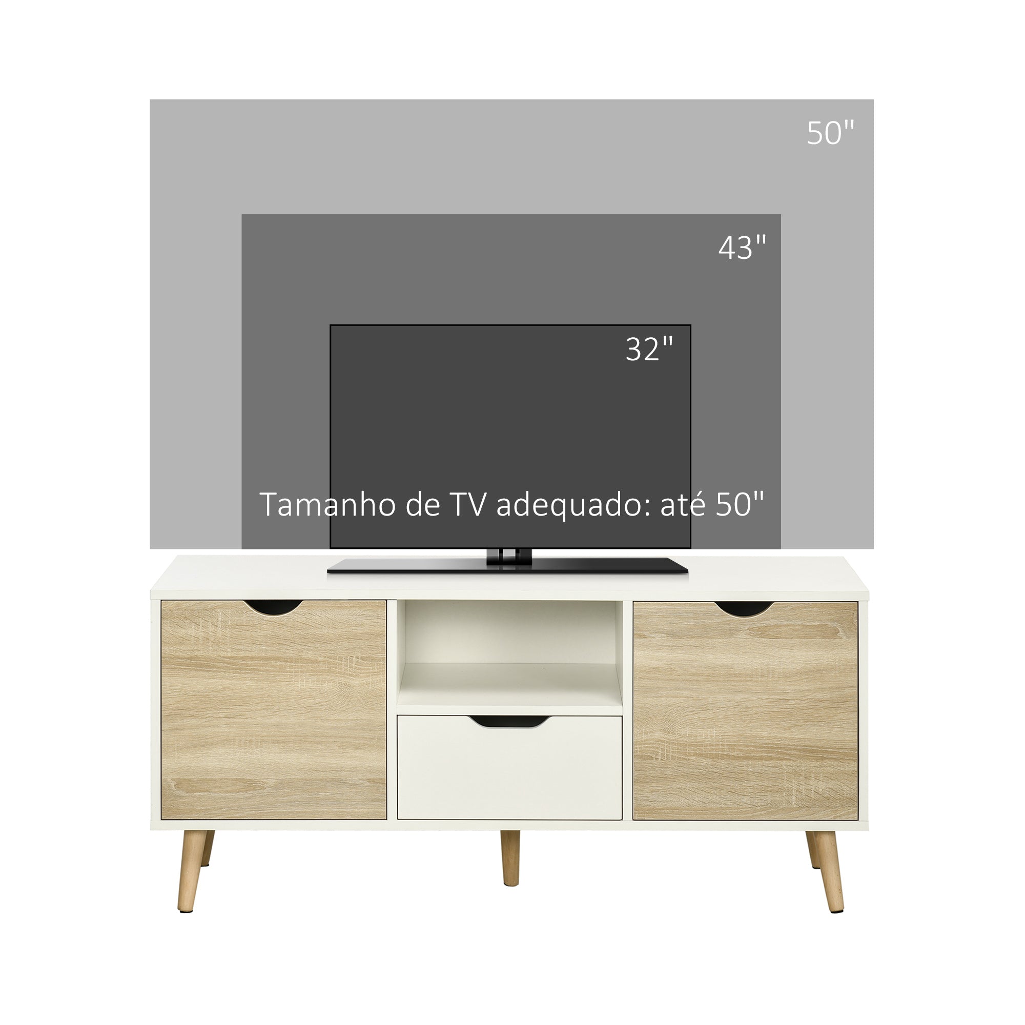 Móvel de TV com Gaveta 2 Portas e Prateleira 110x40x50cm Branco e Madeira