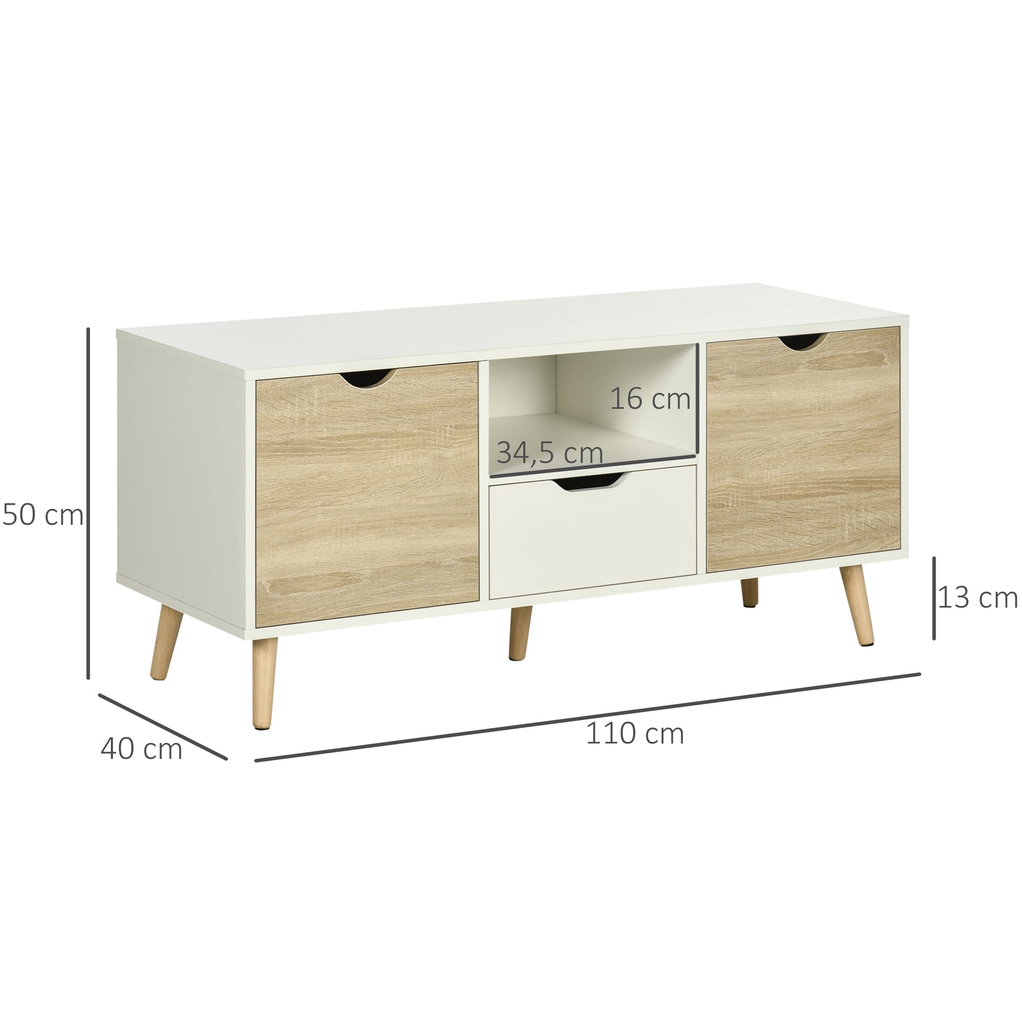 Móvel de TV com Gaveta 2 Portas e Prateleira 110x40x50cm Branco e Madeira