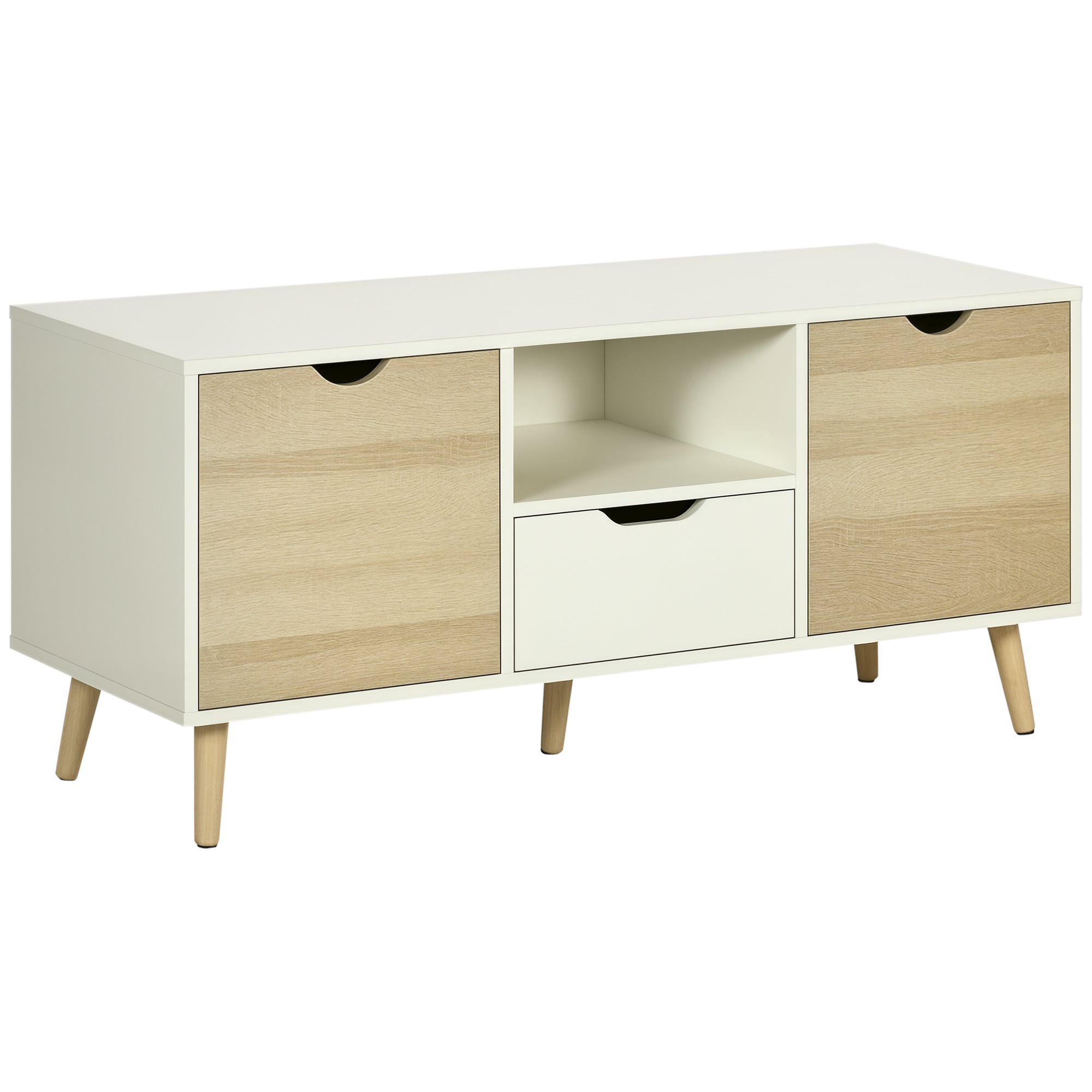 Móvel de TV com Gaveta 2 Portas e Prateleira 110x40x50cm Branco e Madeira