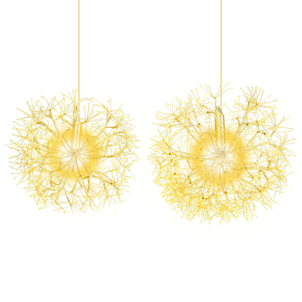 Conjunto de 2 Luzes Pendentes de Dente-de-Leão – 54 cm e 44 cm – dourado – material resistente ao clima