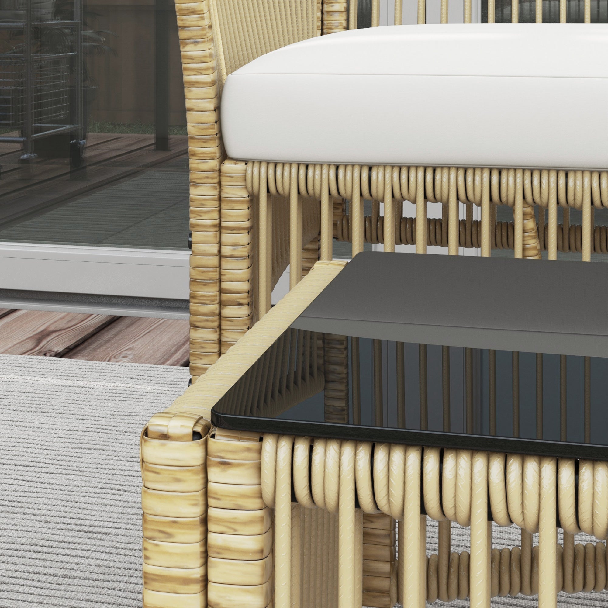 Conjunto de Sofá de Jardim de Vime Bege 100x56x80 cm - Sofá 2 Lugares, 2 Poltronas e Mesa de Centro