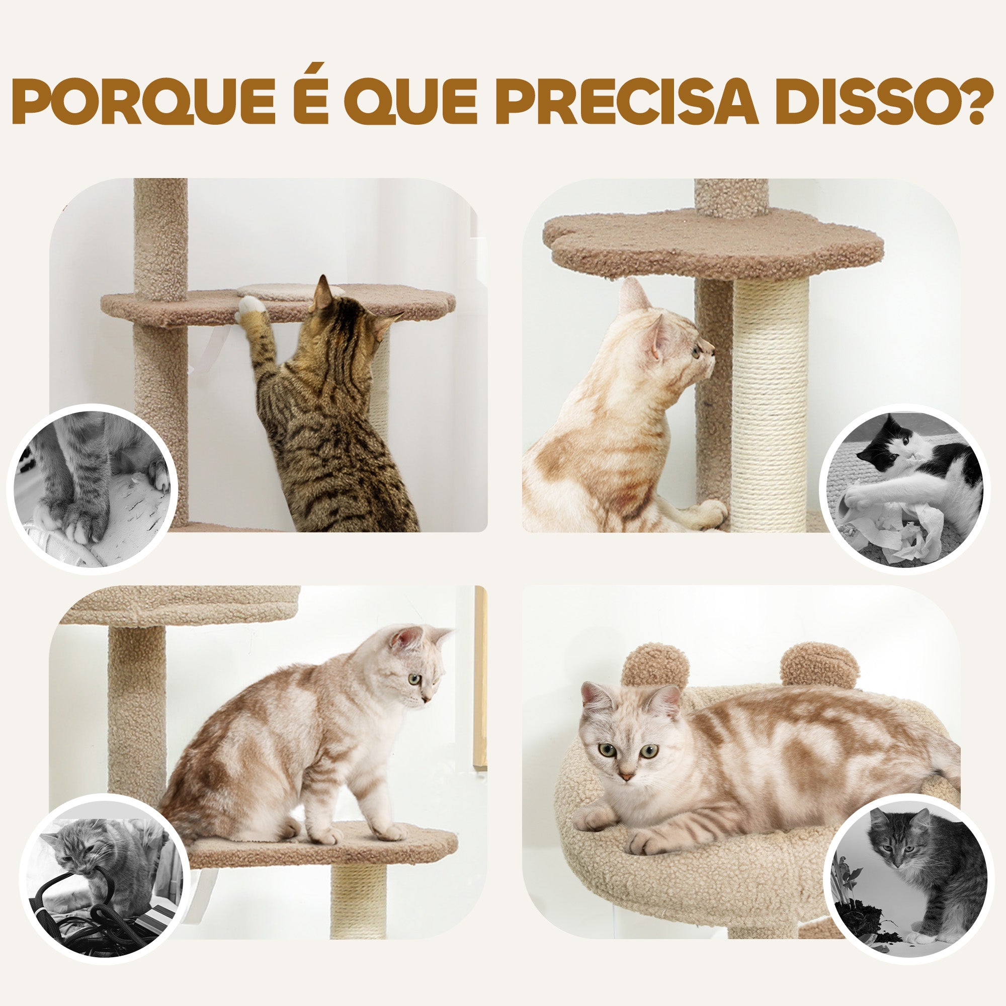 Arranhador para Gatos Marrom 48x40x133 cm com Cama, Caverna e Plataformas